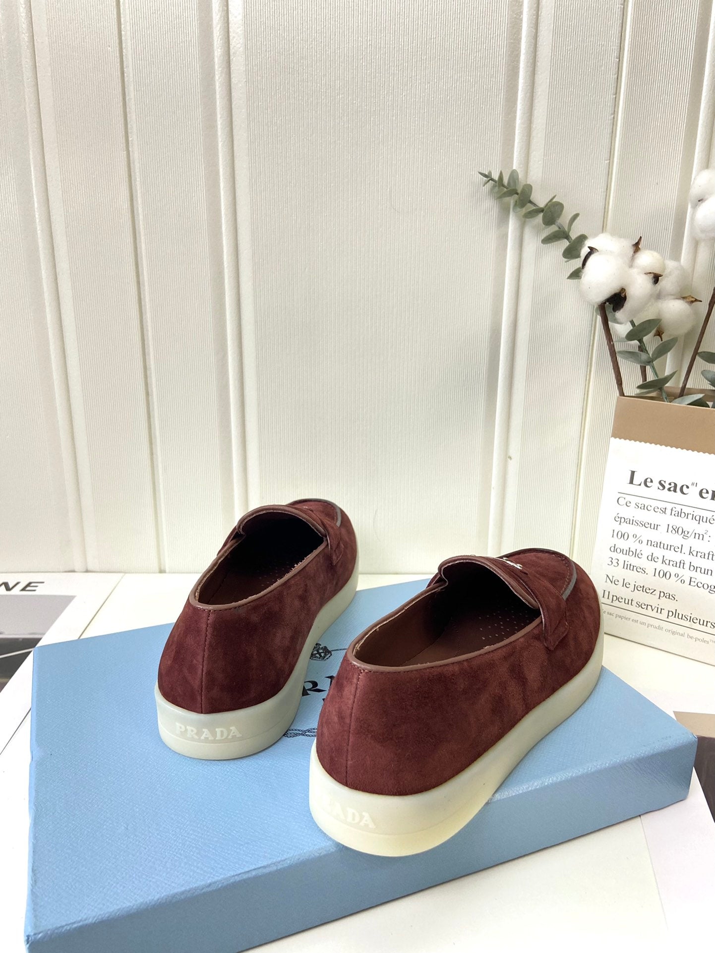 Prada Silhouette Loafers Burgundy Soft Suede 839217