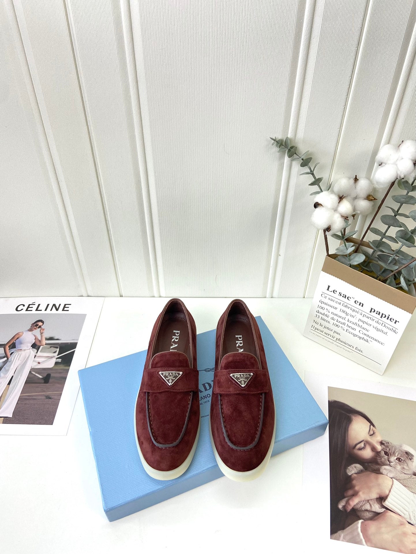 Prada Silhouette Loafers Burgundy Soft Suede 839217