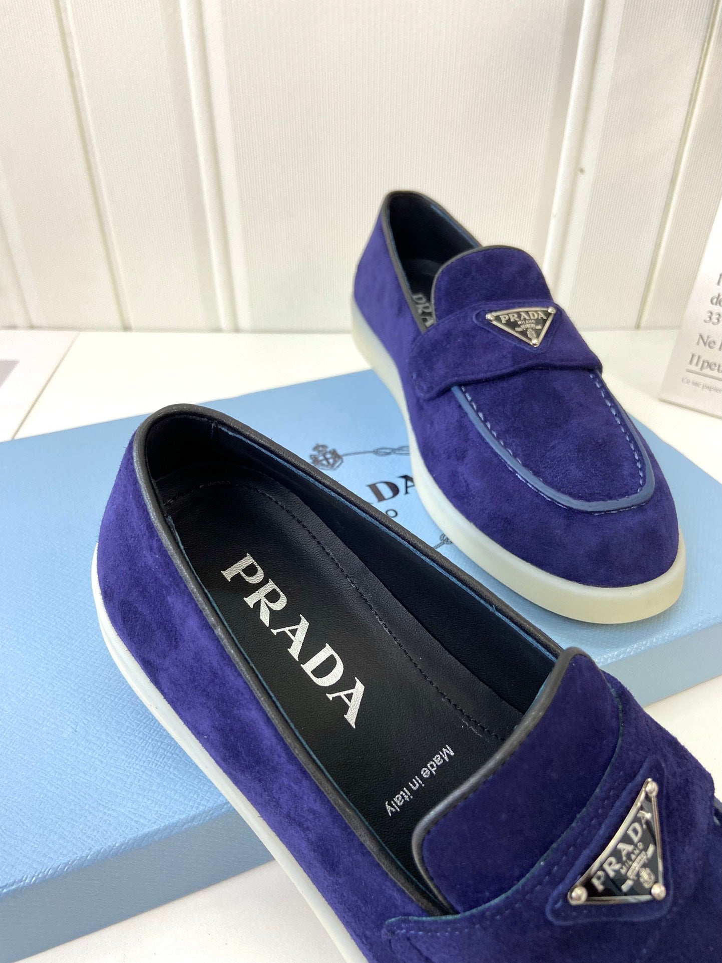 Prada Silhouette Loafers Dark Blue Soft Suede 839216
