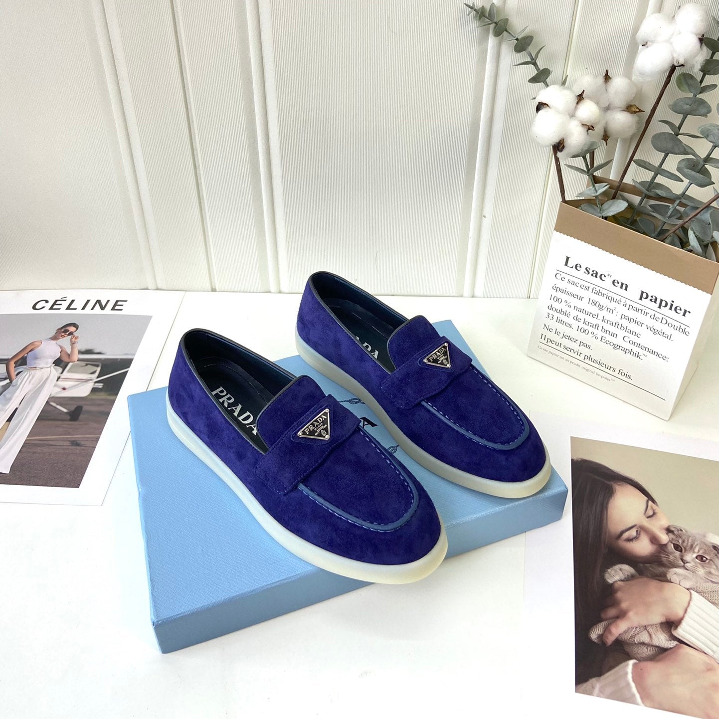 Prada Silhouette Loafers Dark Blue Soft Suede 839216