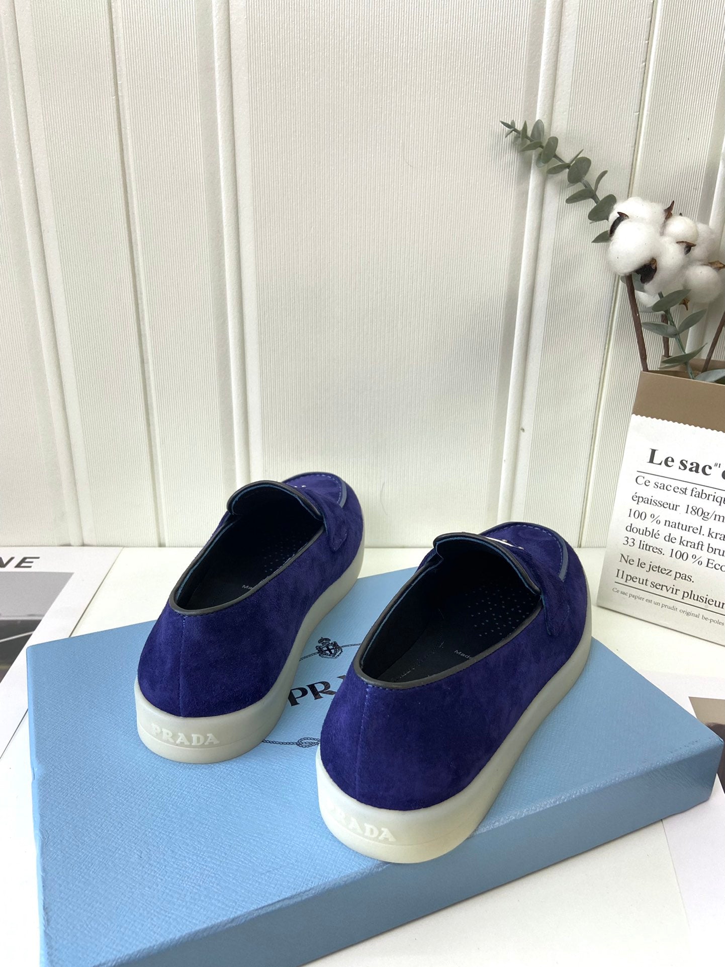 Prada Silhouette Loafers Dark Blue Soft Suede 839216