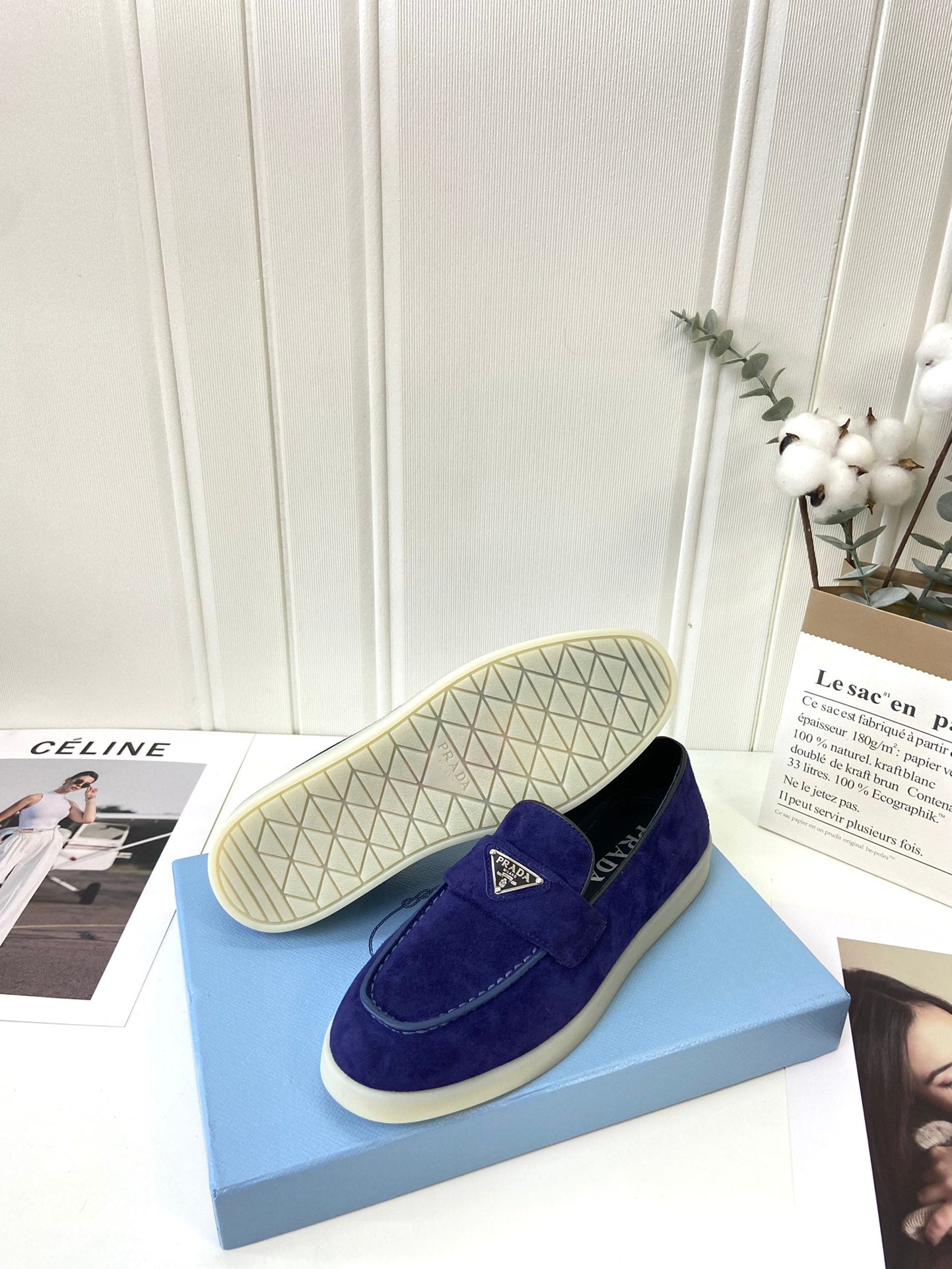 Prada Silhouette Loafers Dark Blue Soft Suede 839216