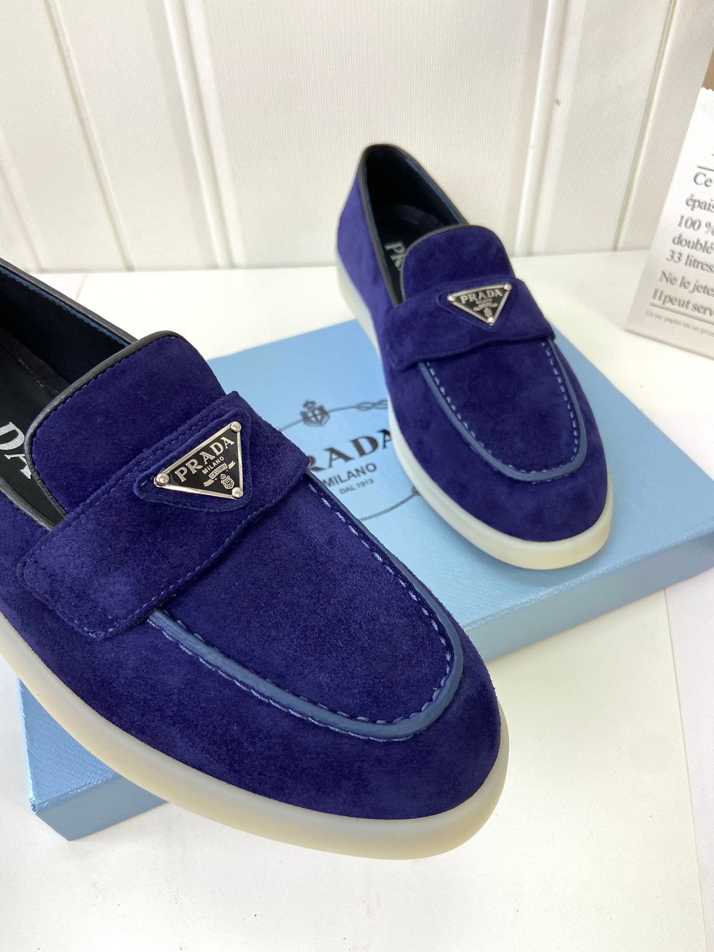 Prada Silhouette Loafers Dark Blue Soft Suede 839216