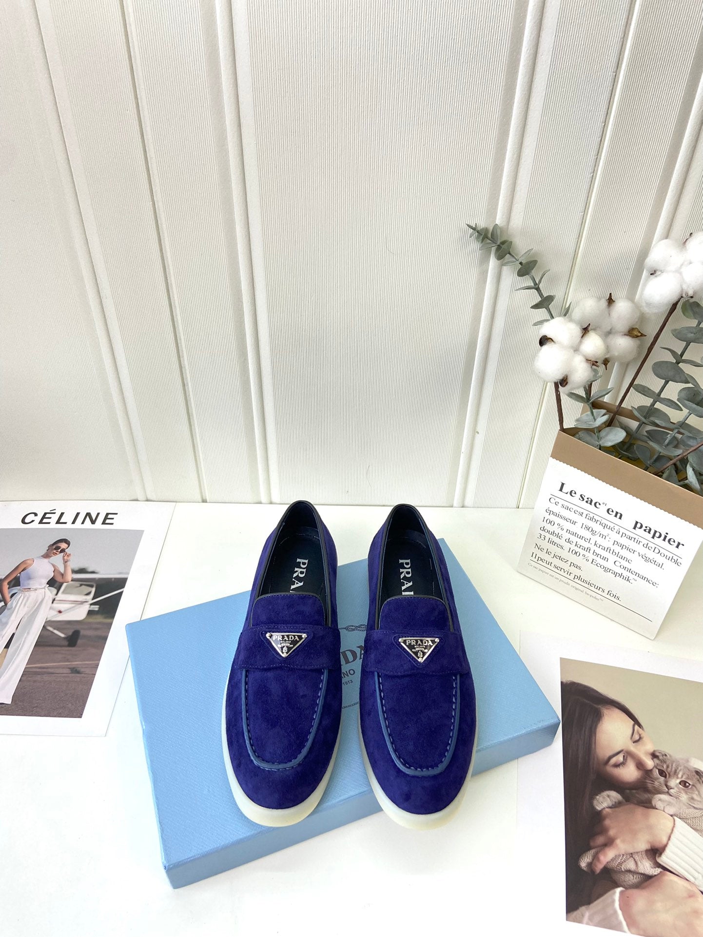 Prada Silhouette Loafers Dark Blue Soft Suede 839216