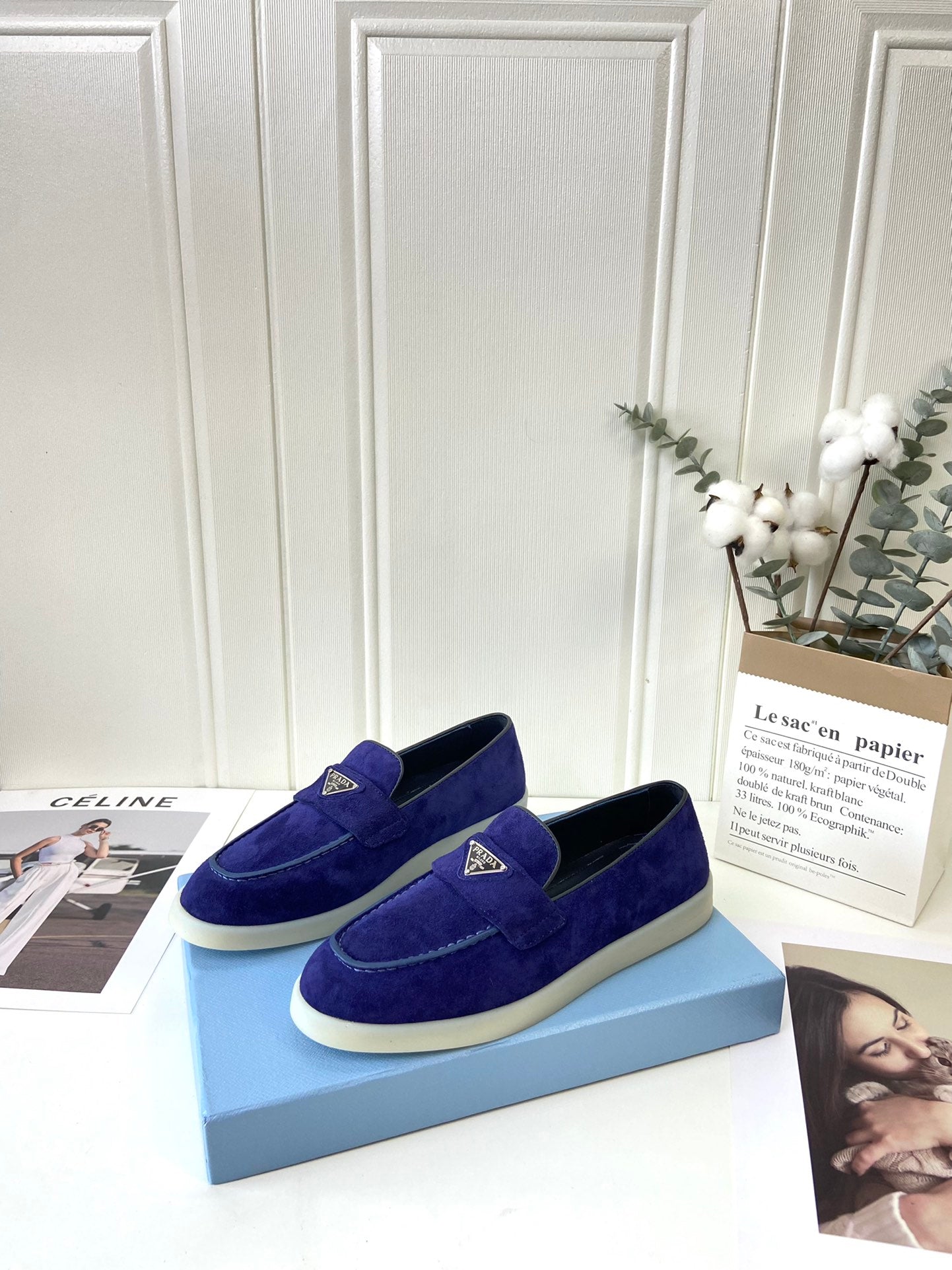 Prada Silhouette Loafers Dark Blue Soft Suede 839216