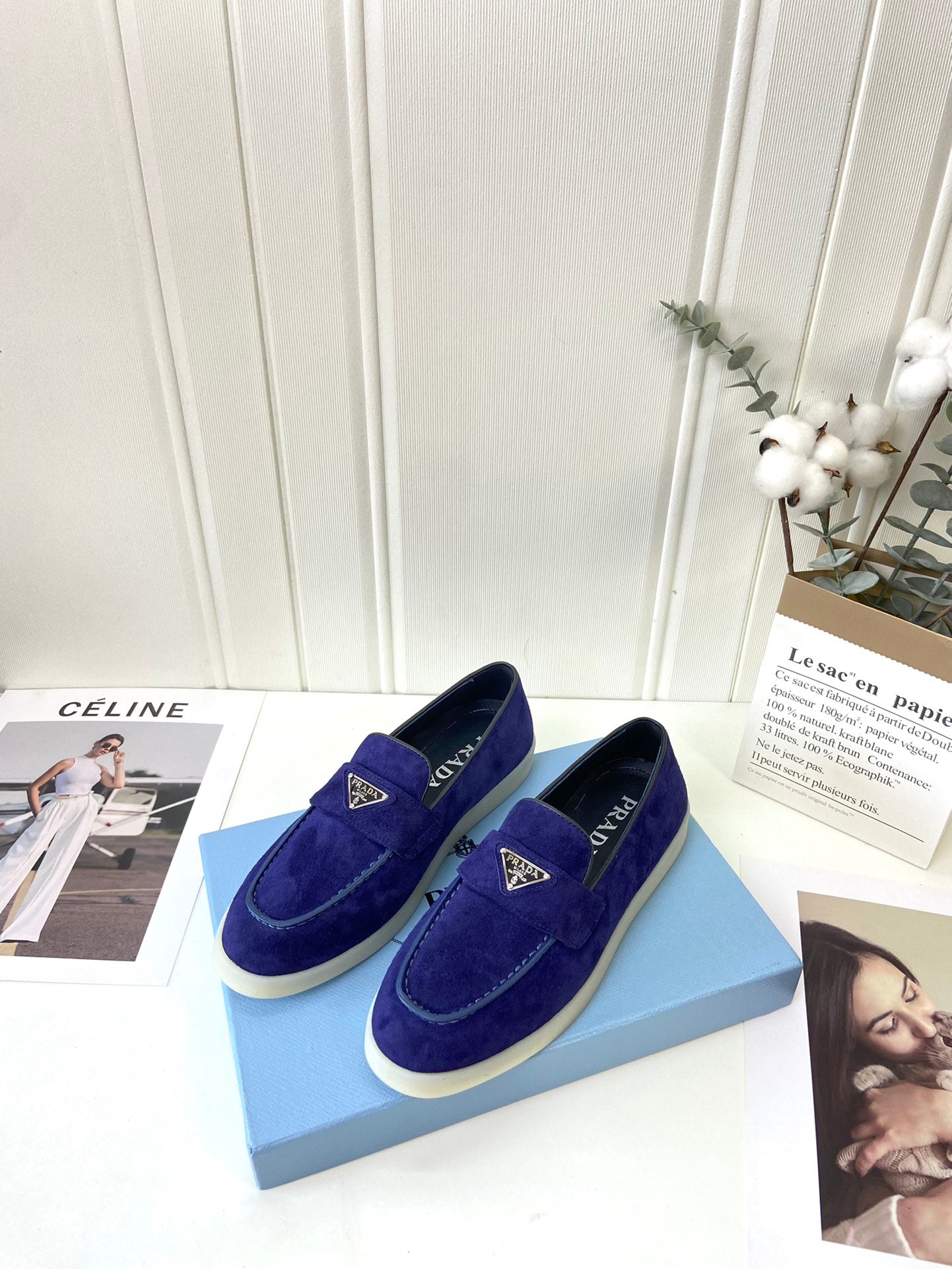 Prada Silhouette Loafers Dark Blue Soft Suede 839216