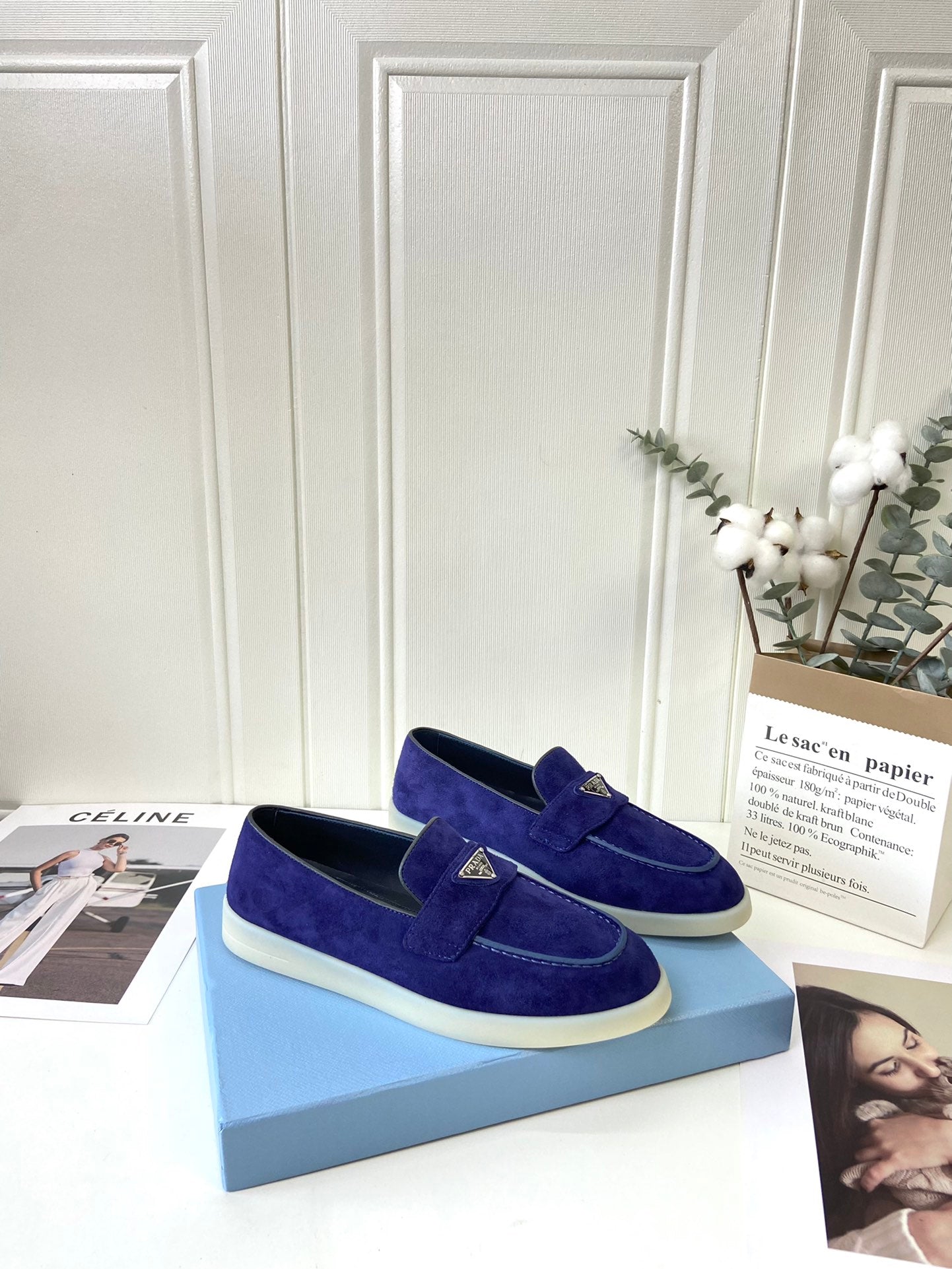 Prada Silhouette Loafers Dark Blue Soft Suede 839216