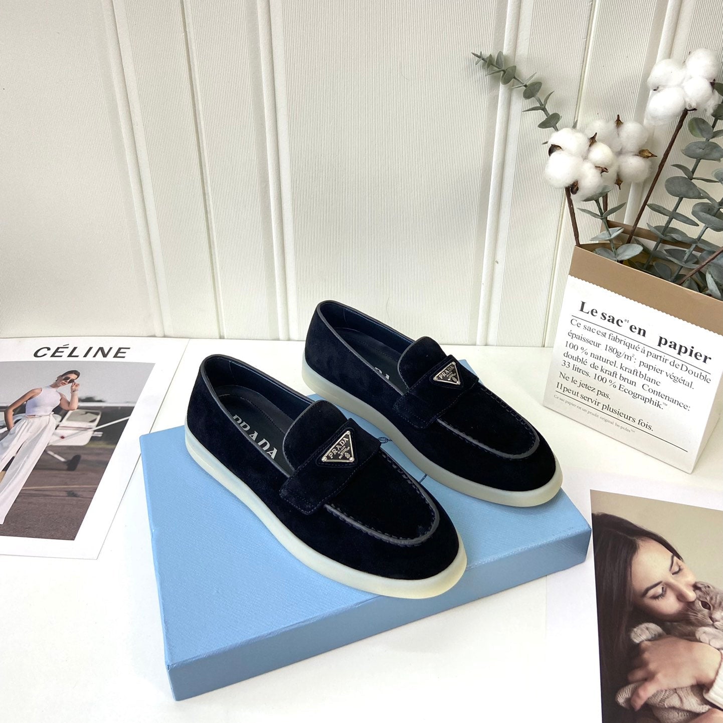 Prada Silhouette Loafers Black Soft Suede 839215