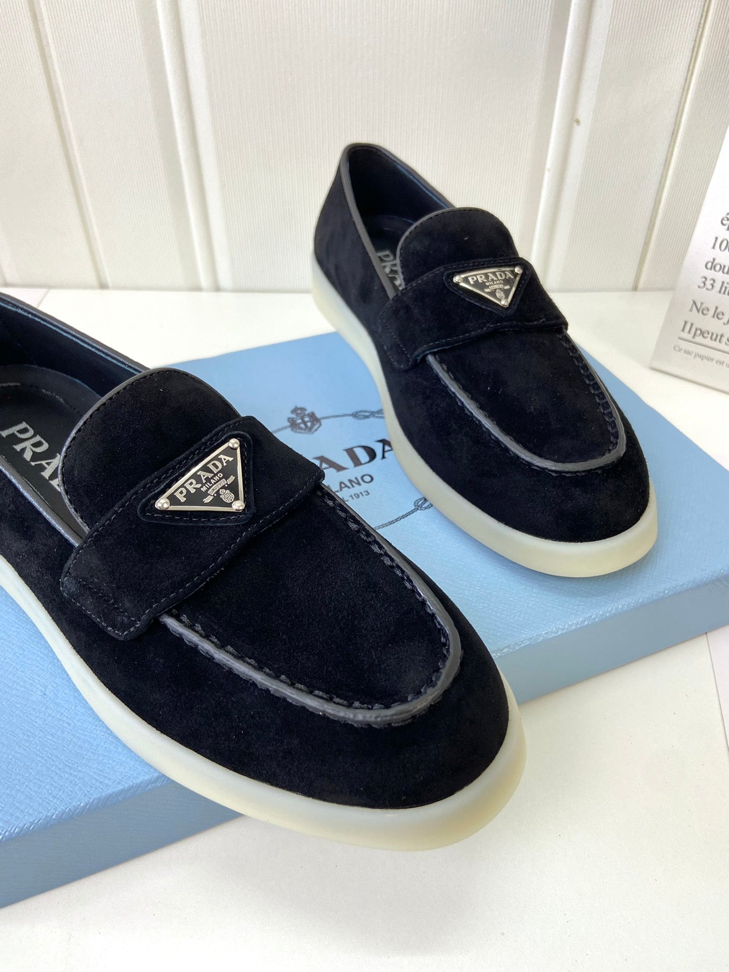 Prada Silhouette Loafers Black Soft Suede 839215