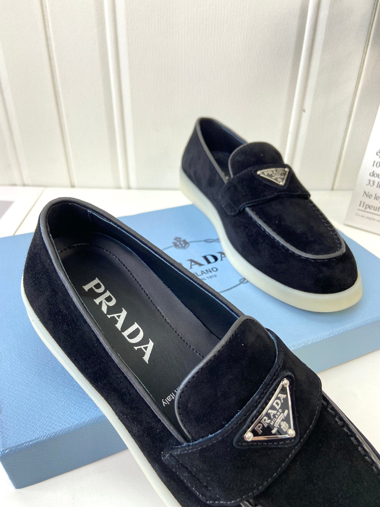 Prada Silhouette Loafers Black Soft Suede 839215