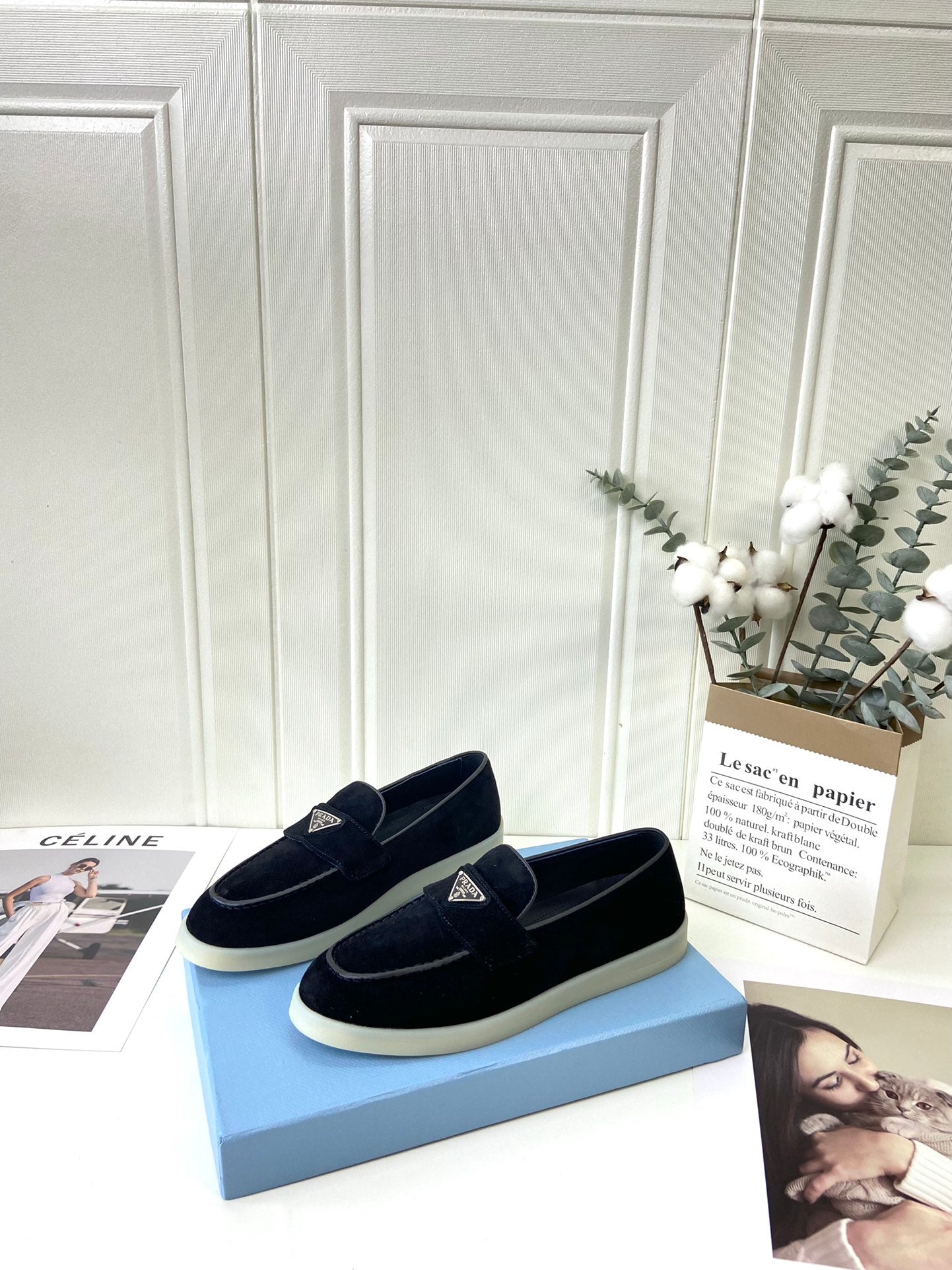 Prada Silhouette Loafers Black Soft Suede 839215