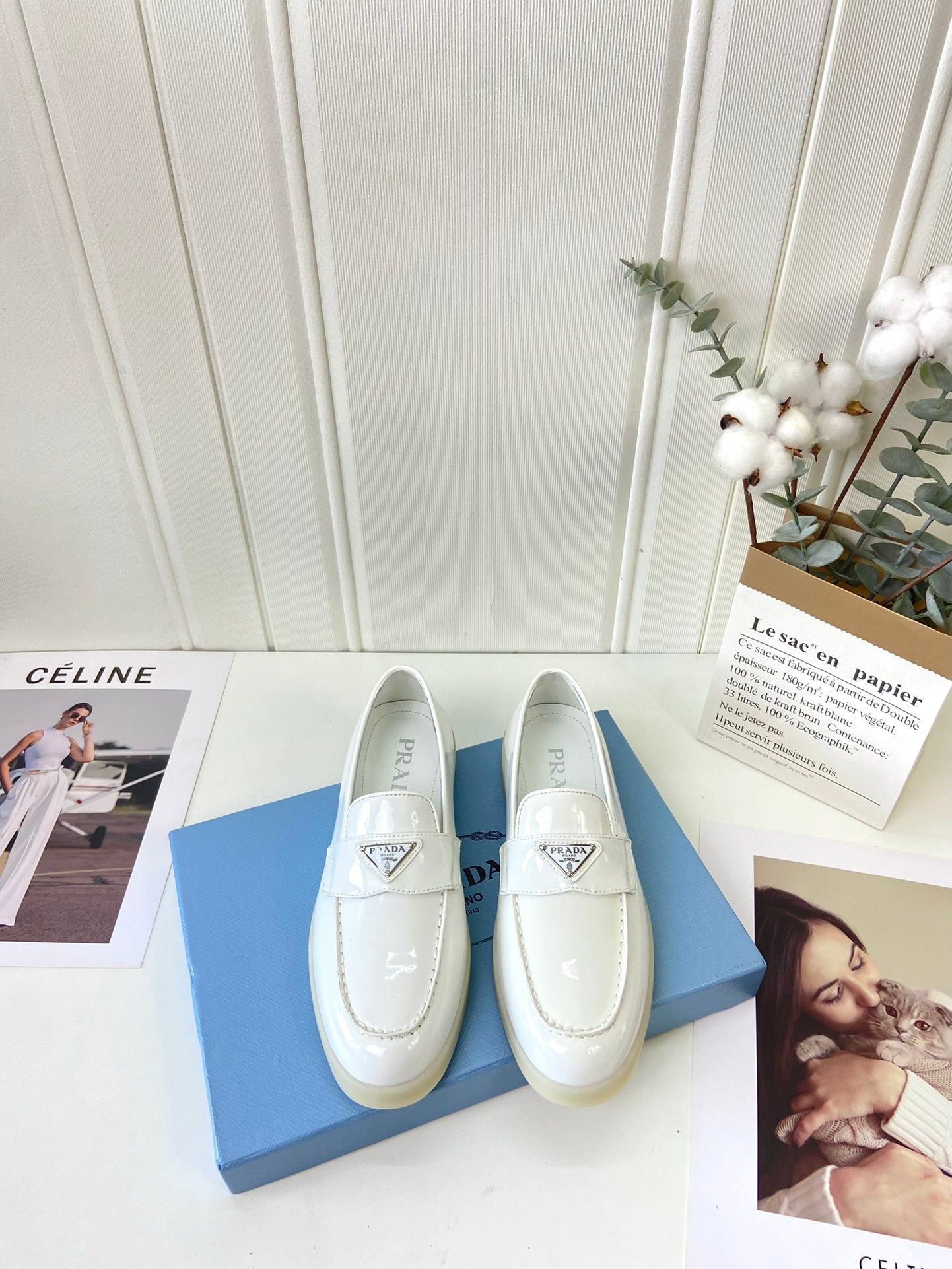 Prada Silhouette Loafers White Patent Leather 839213