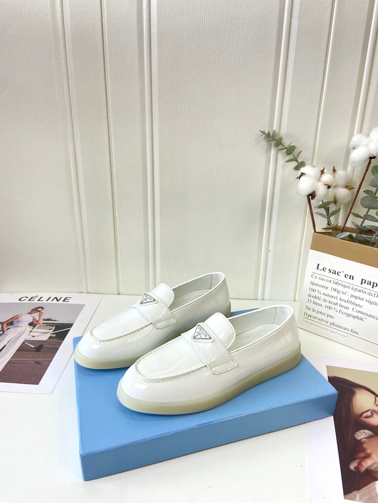 Prada Silhouette Loafers White Patent Leather 839213