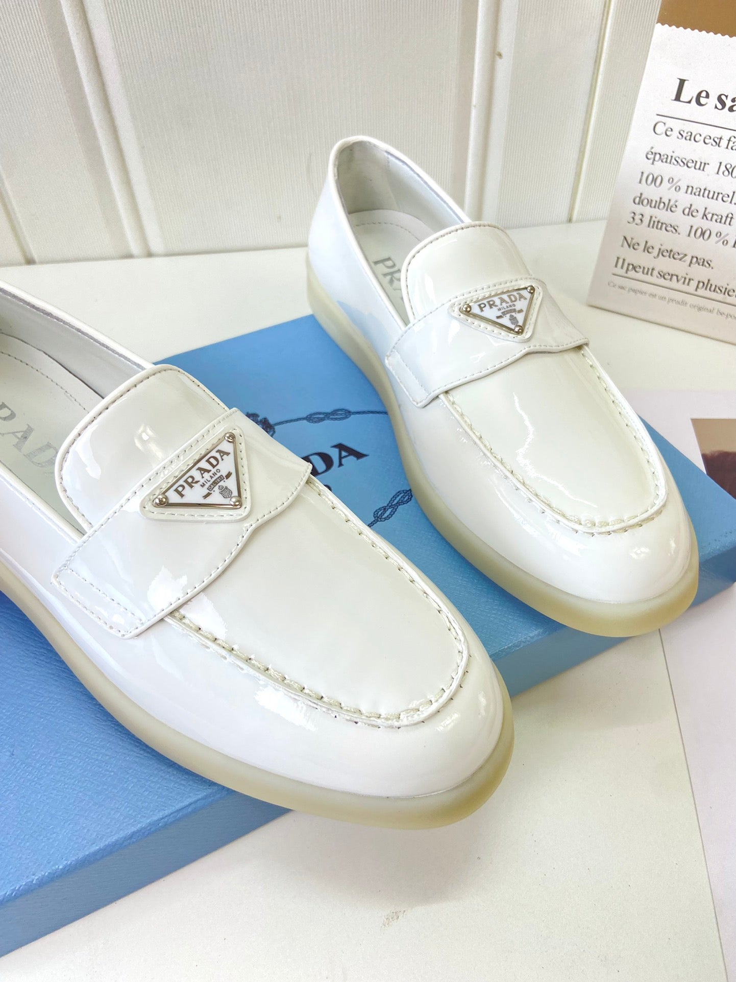 Prada Silhouette Loafers White Patent Leather 839213
