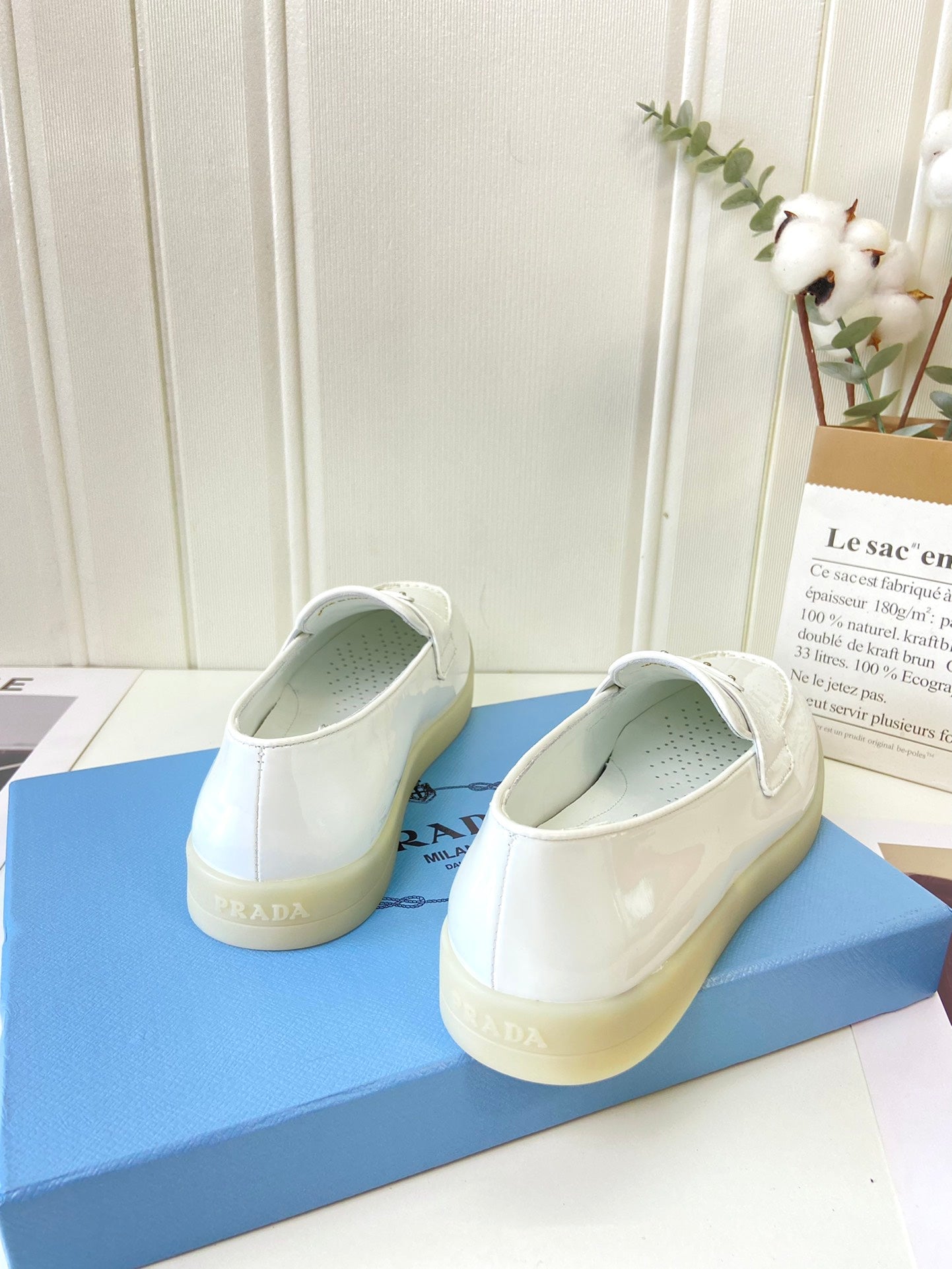 Prada Silhouette Loafers White Patent Leather 839213