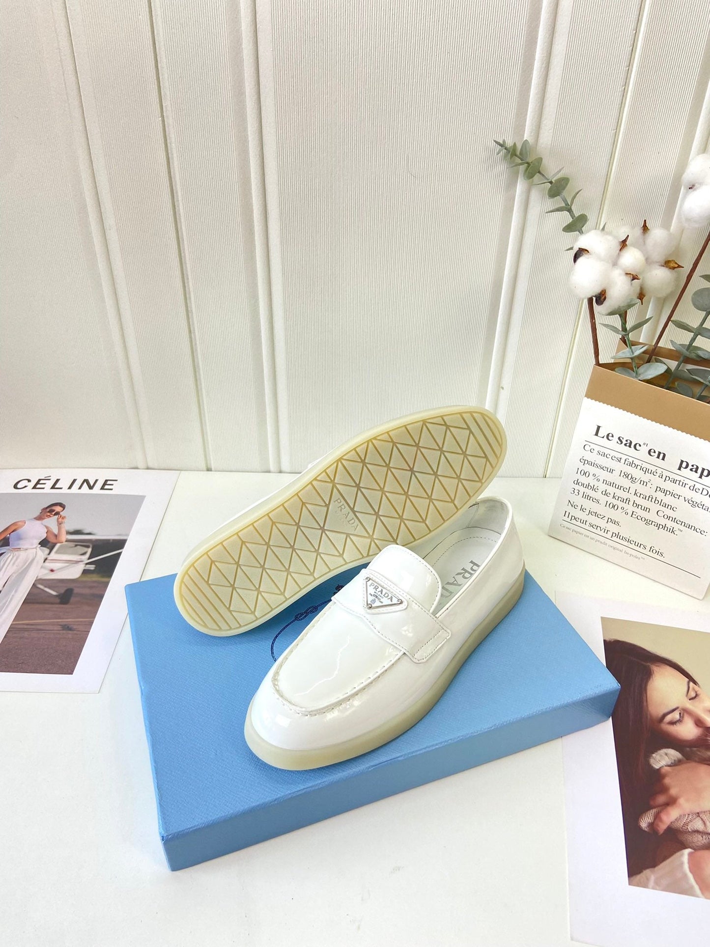 Prada Silhouette Loafers White Patent Leather 839213