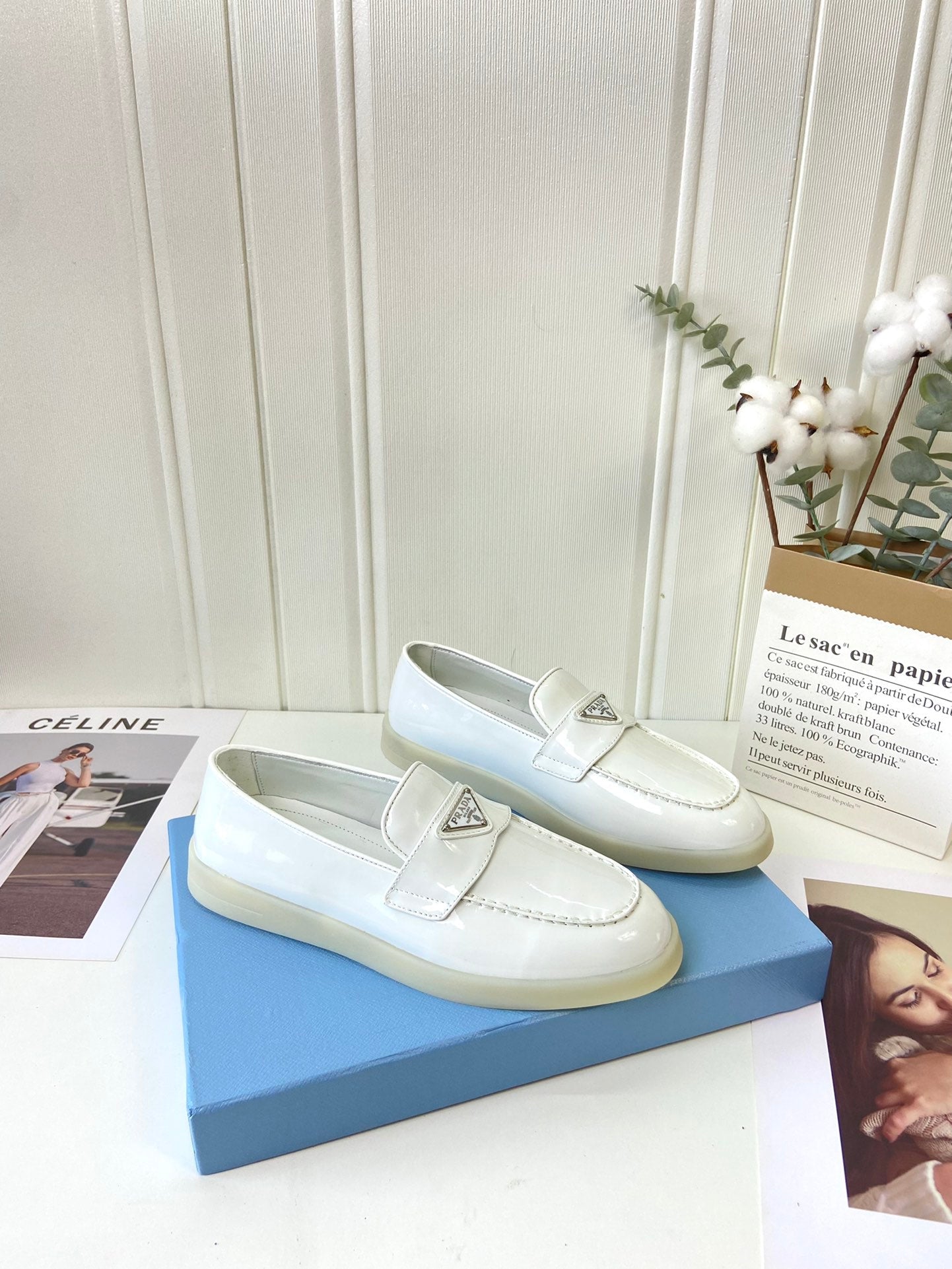 Prada Silhouette Loafers White Patent Leather 839213