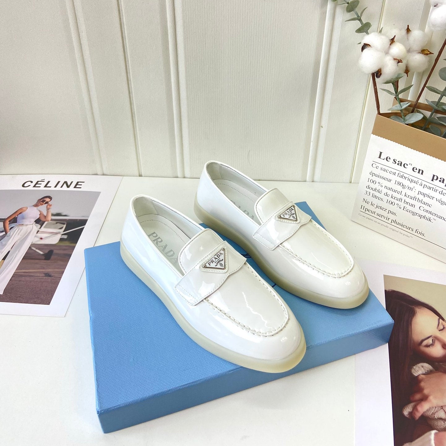 Prada Silhouette Loafers White Patent Leather 839213