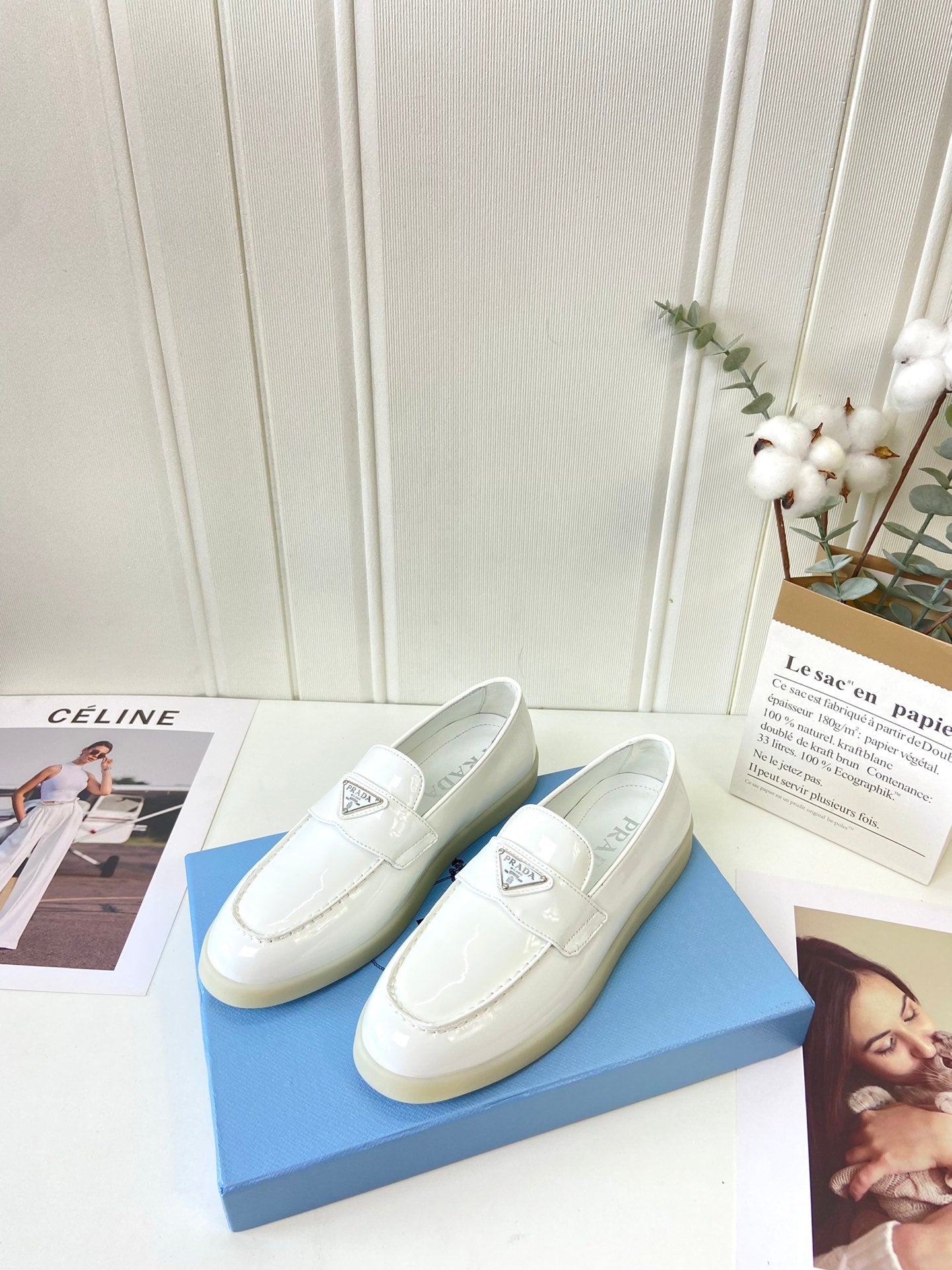 Prada Silhouette Loafers White Patent Leather 839213