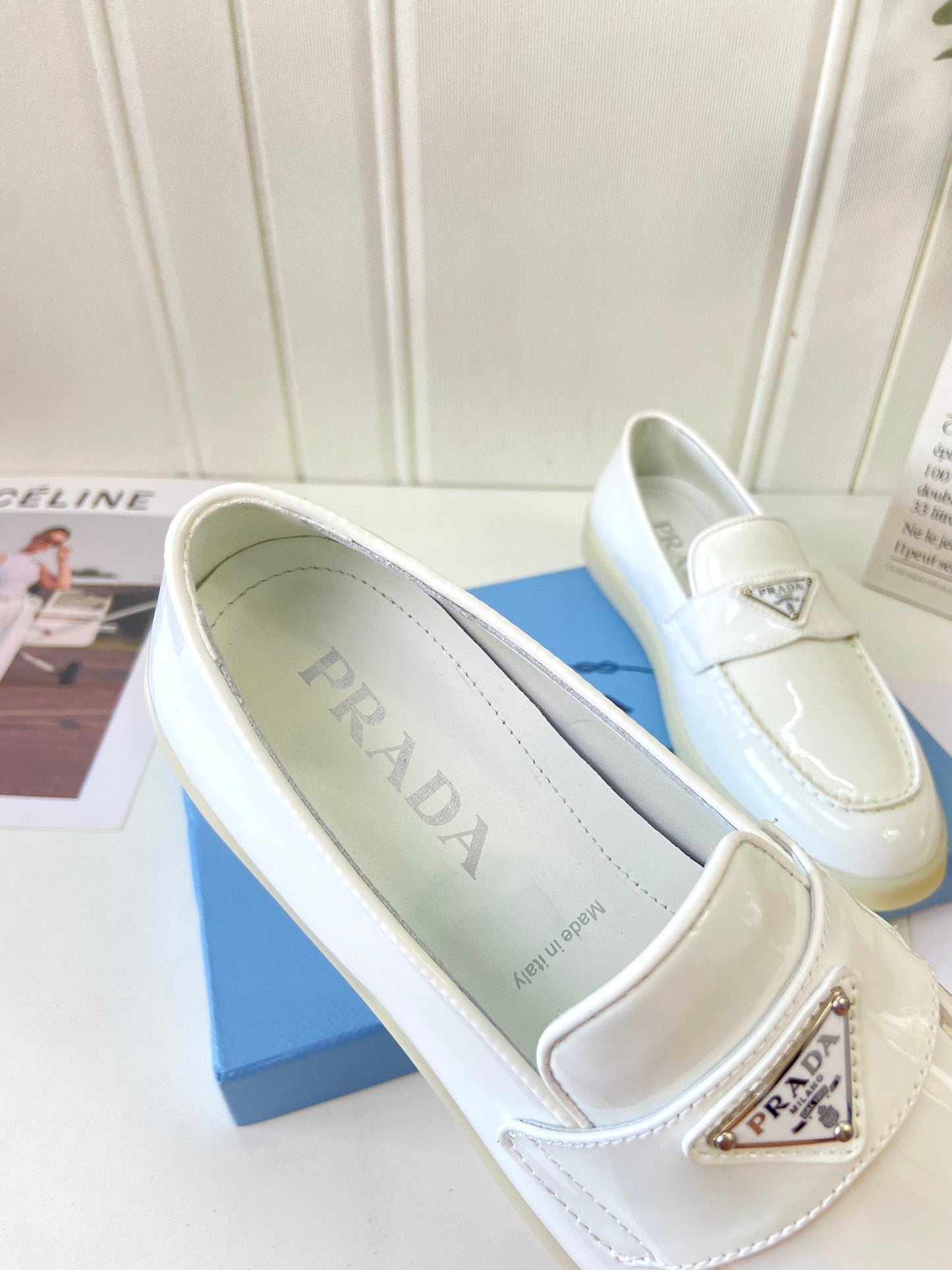 Prada Silhouette Loafers White Patent Leather 839213