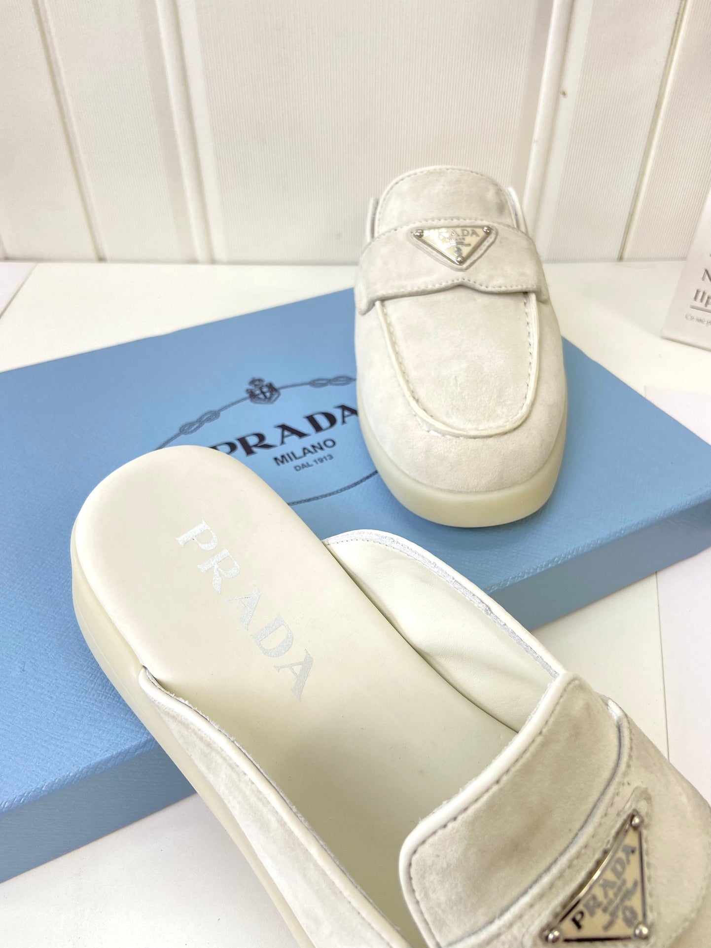 Prada Silhouette Mule White Soft Suede 839210