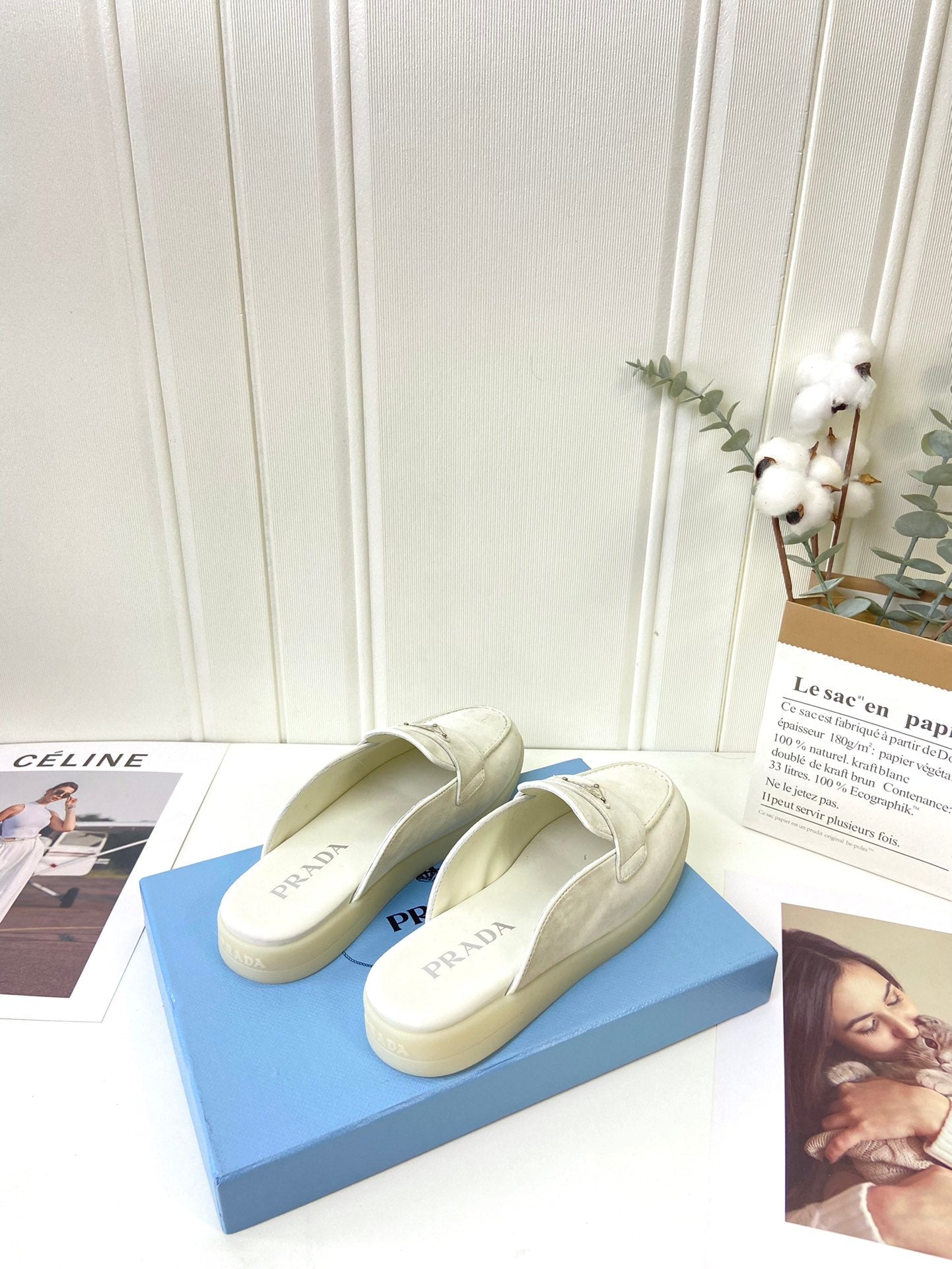 Prada Silhouette Mule White Soft Suede 839210