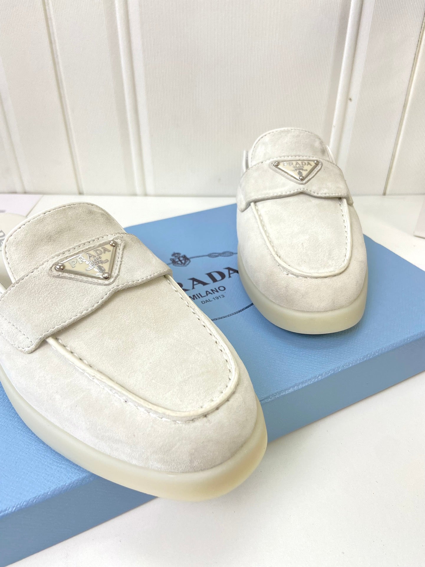 Prada Silhouette Mule White Soft Suede 839210