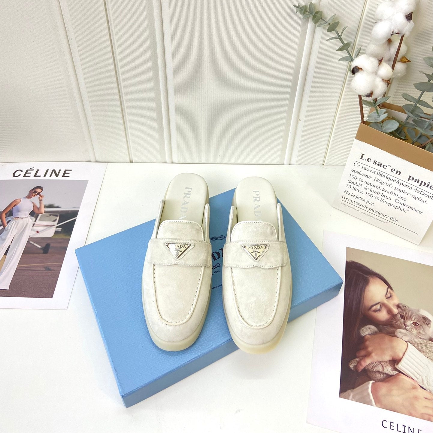Prada Silhouette Mule White Soft Suede 839210