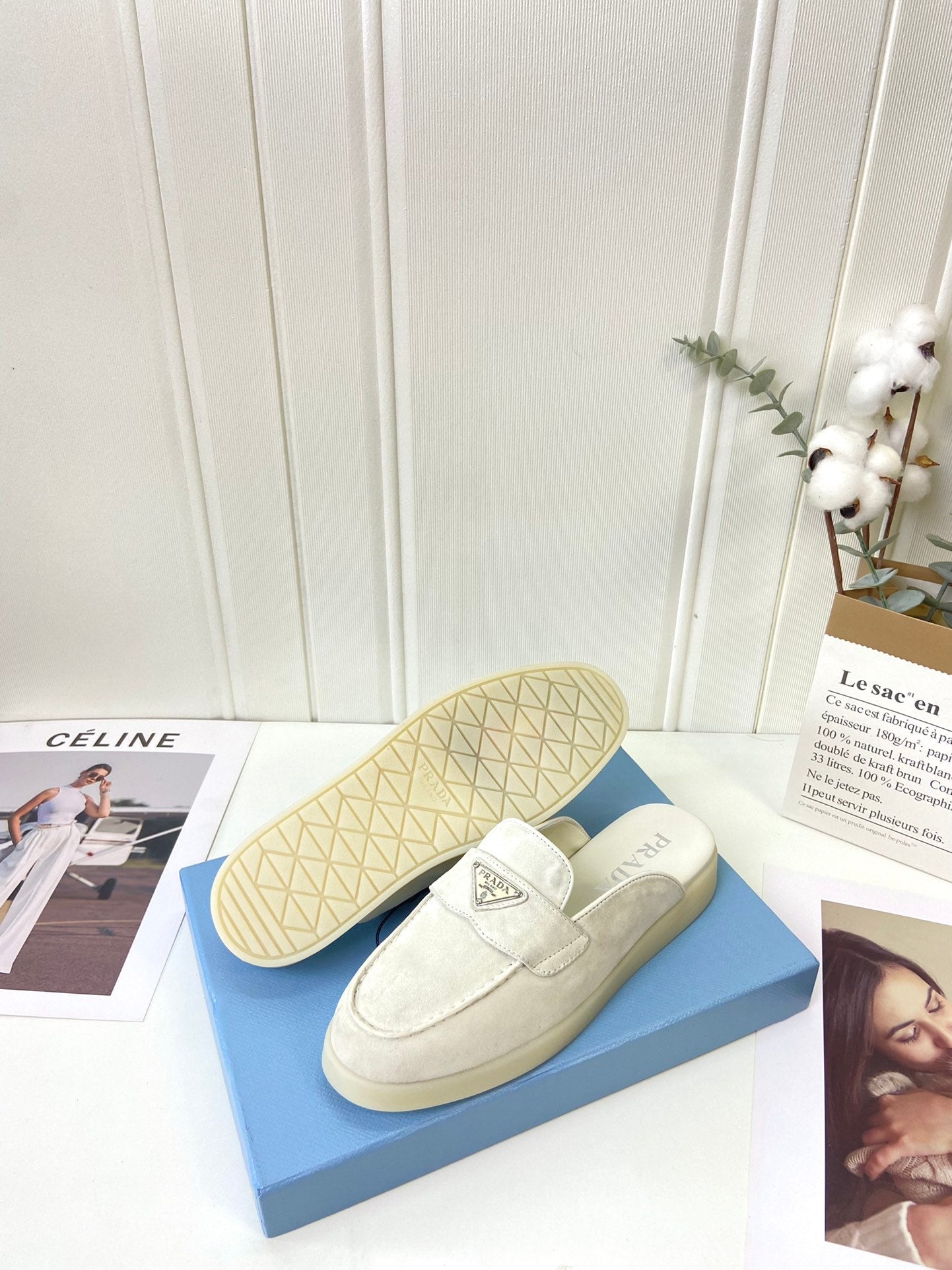 Prada Silhouette Mule White Soft Suede 839210