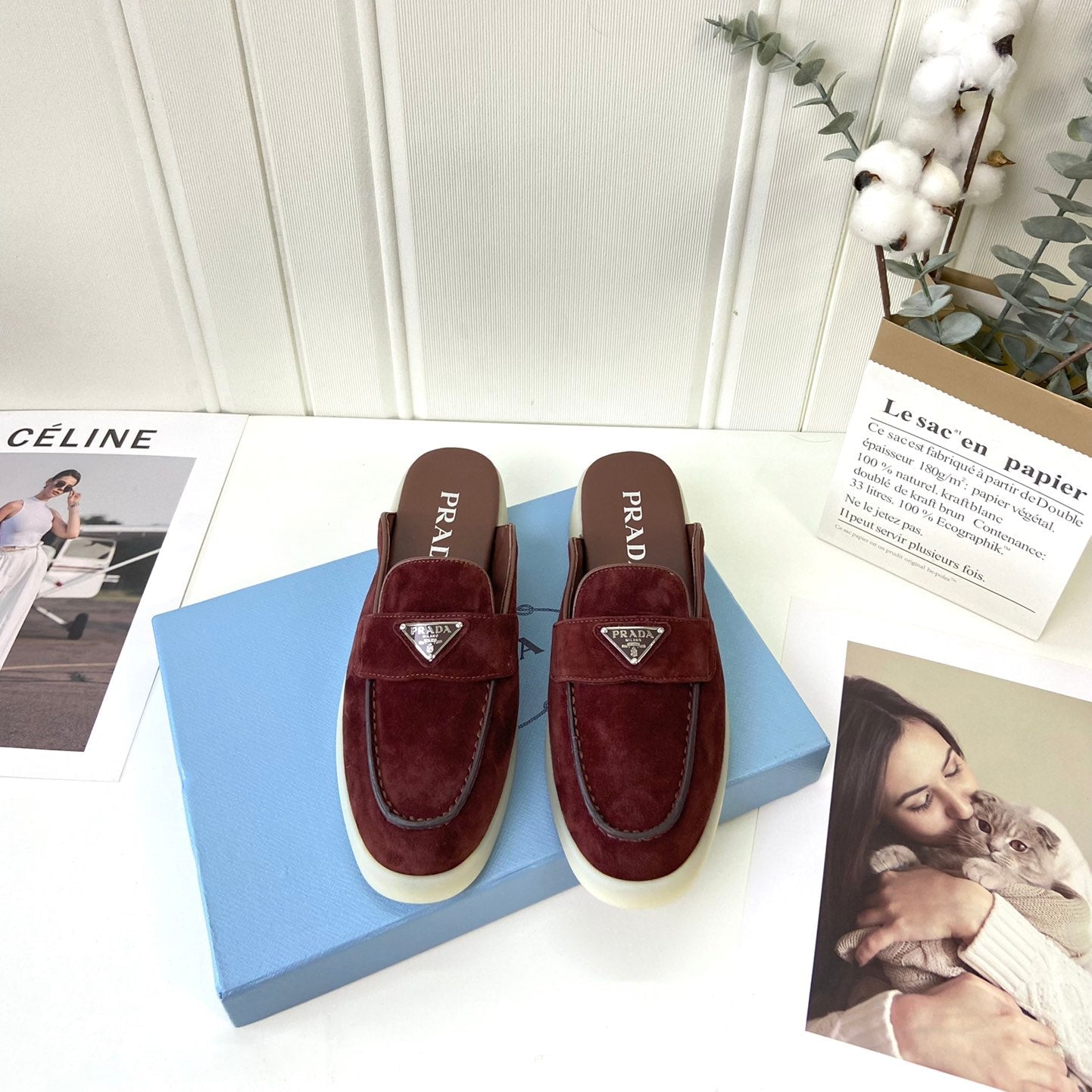 Prada Silhouette Mule Burgundy Soft Suede 839209
