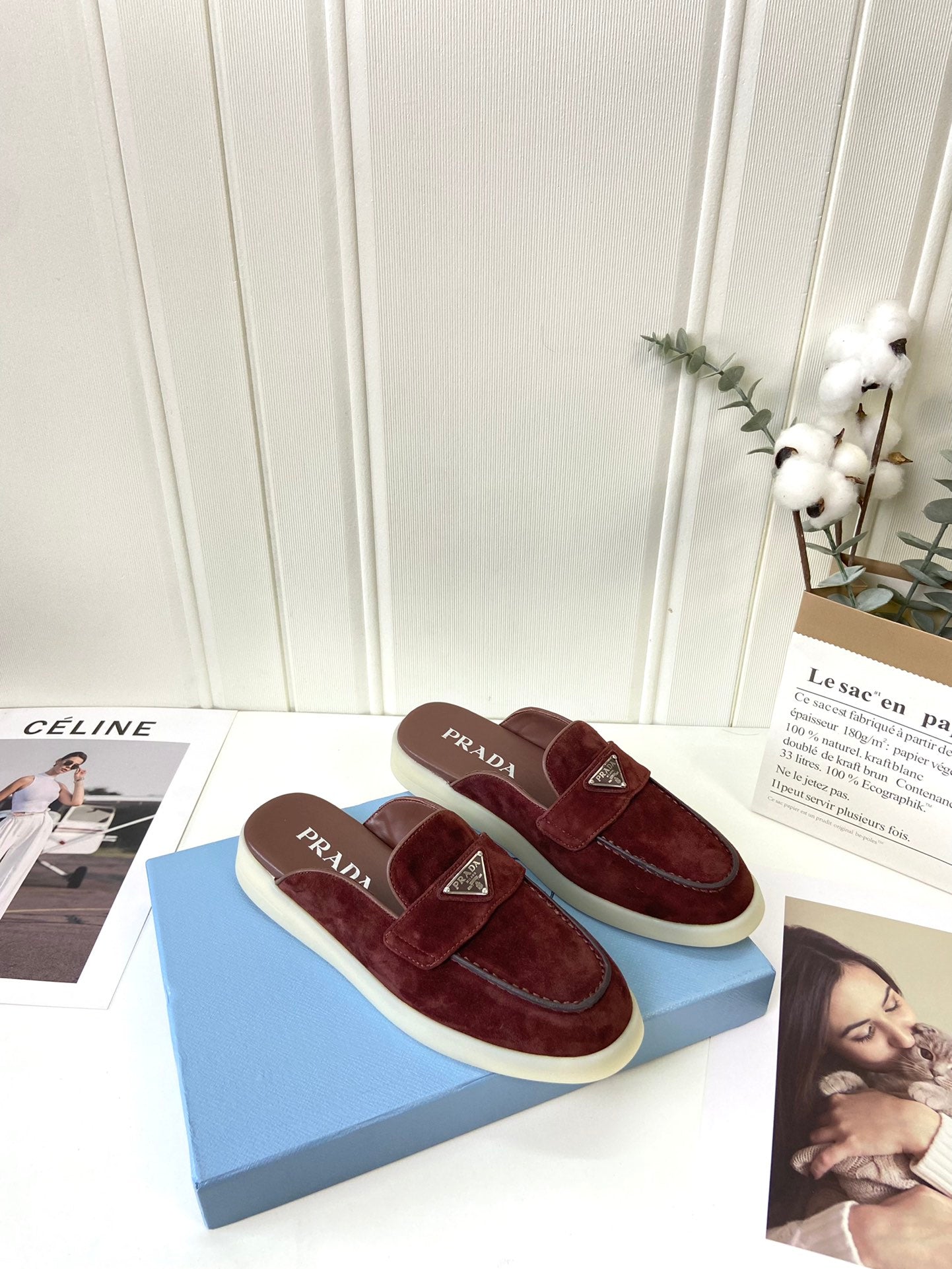 Prada Silhouette Mule Burgundy Soft Suede 839209