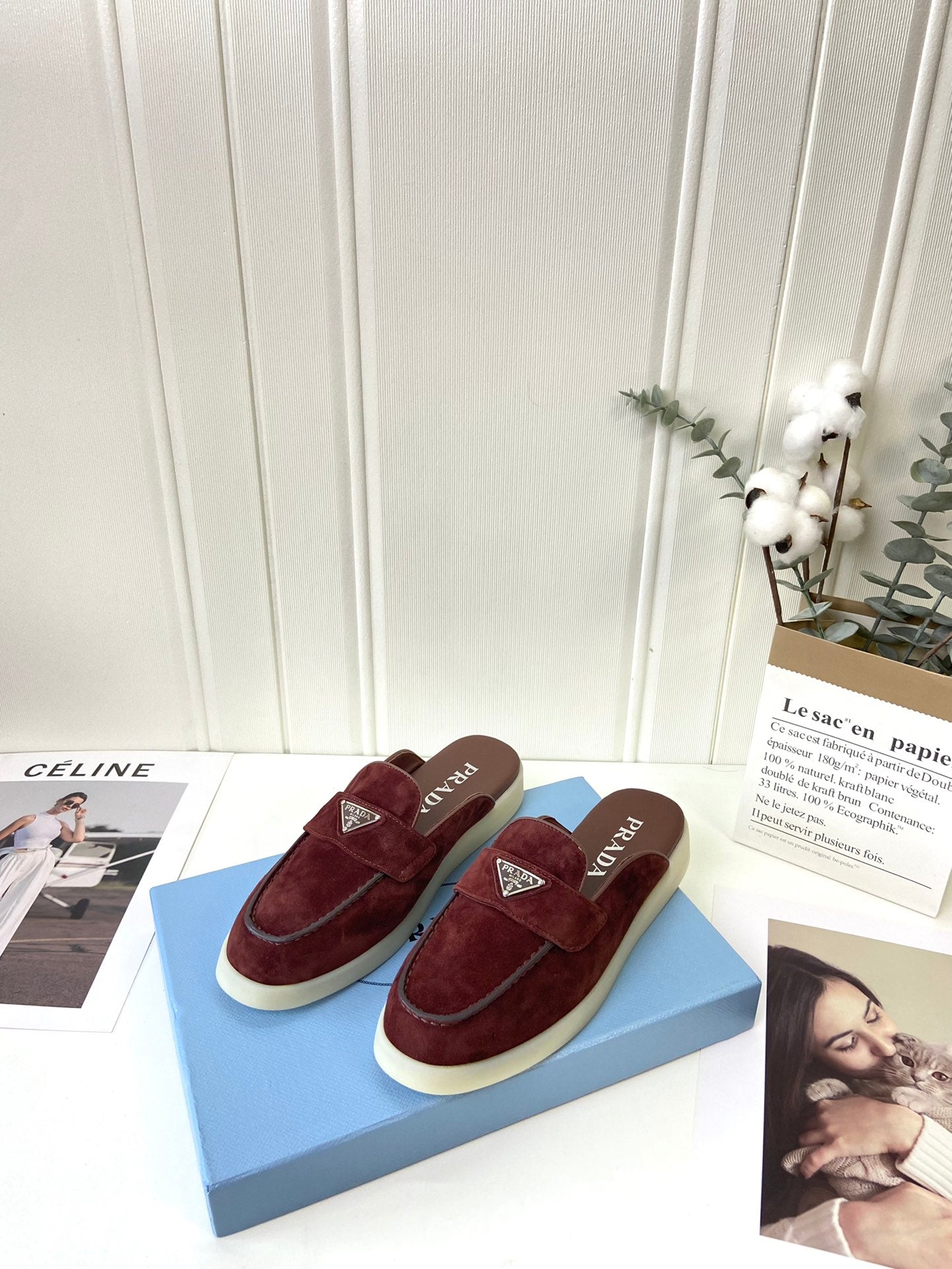 Prada Silhouette Mule Burgundy Soft Suede 839209