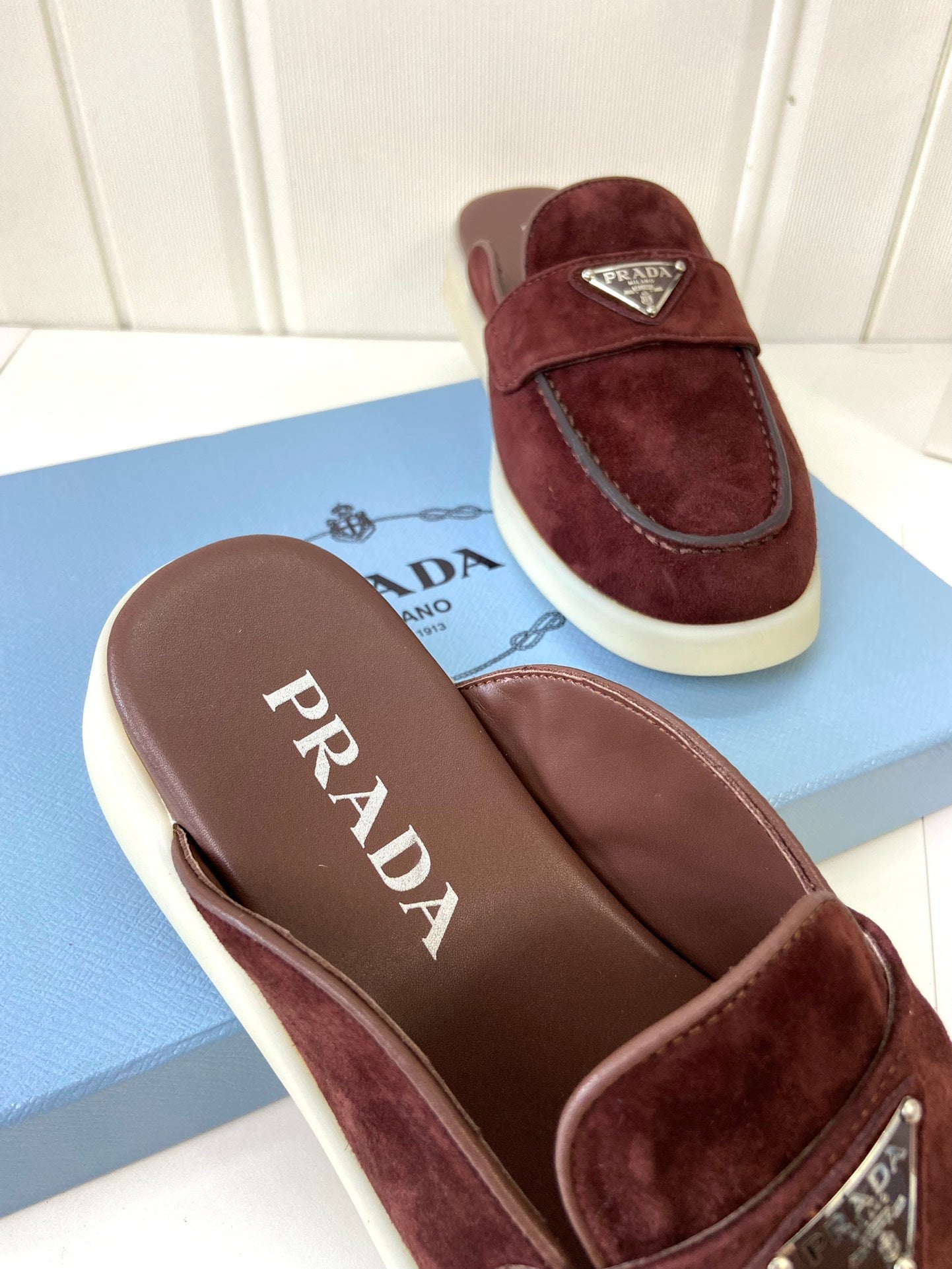 Prada Silhouette Mule Burgundy Soft Suede 839209