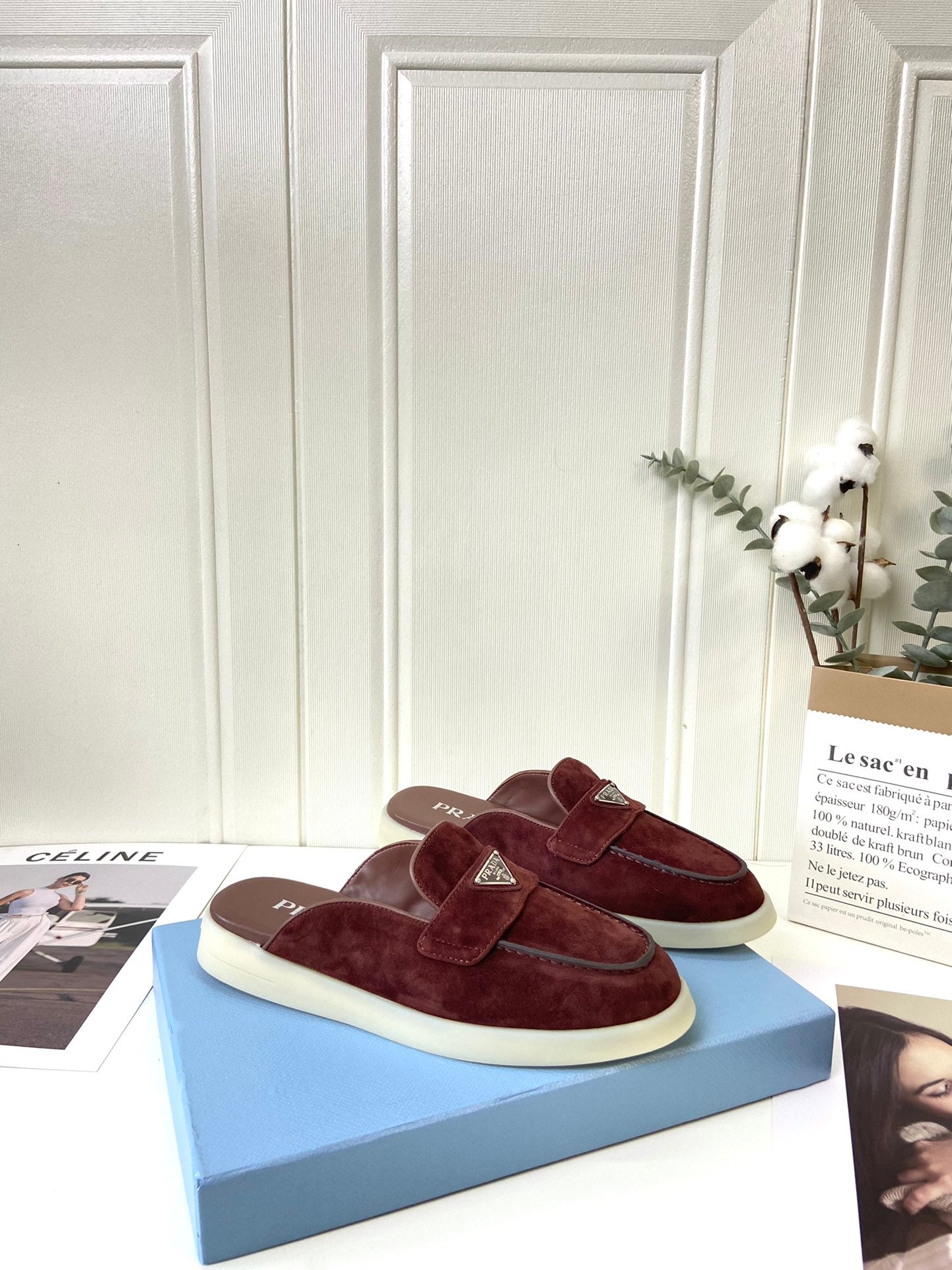 Prada Silhouette Mule Burgundy Soft Suede 839209