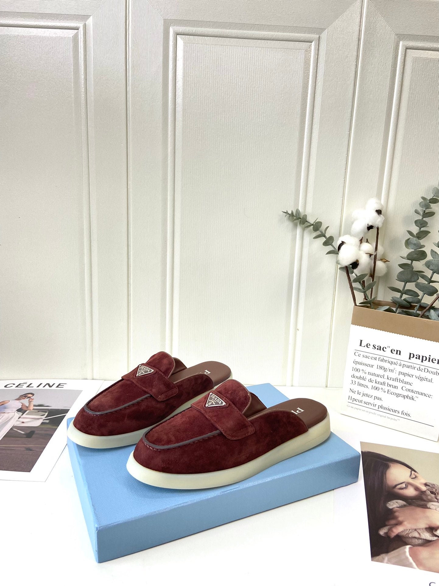 Prada Silhouette Mule Burgundy Soft Suede 839209