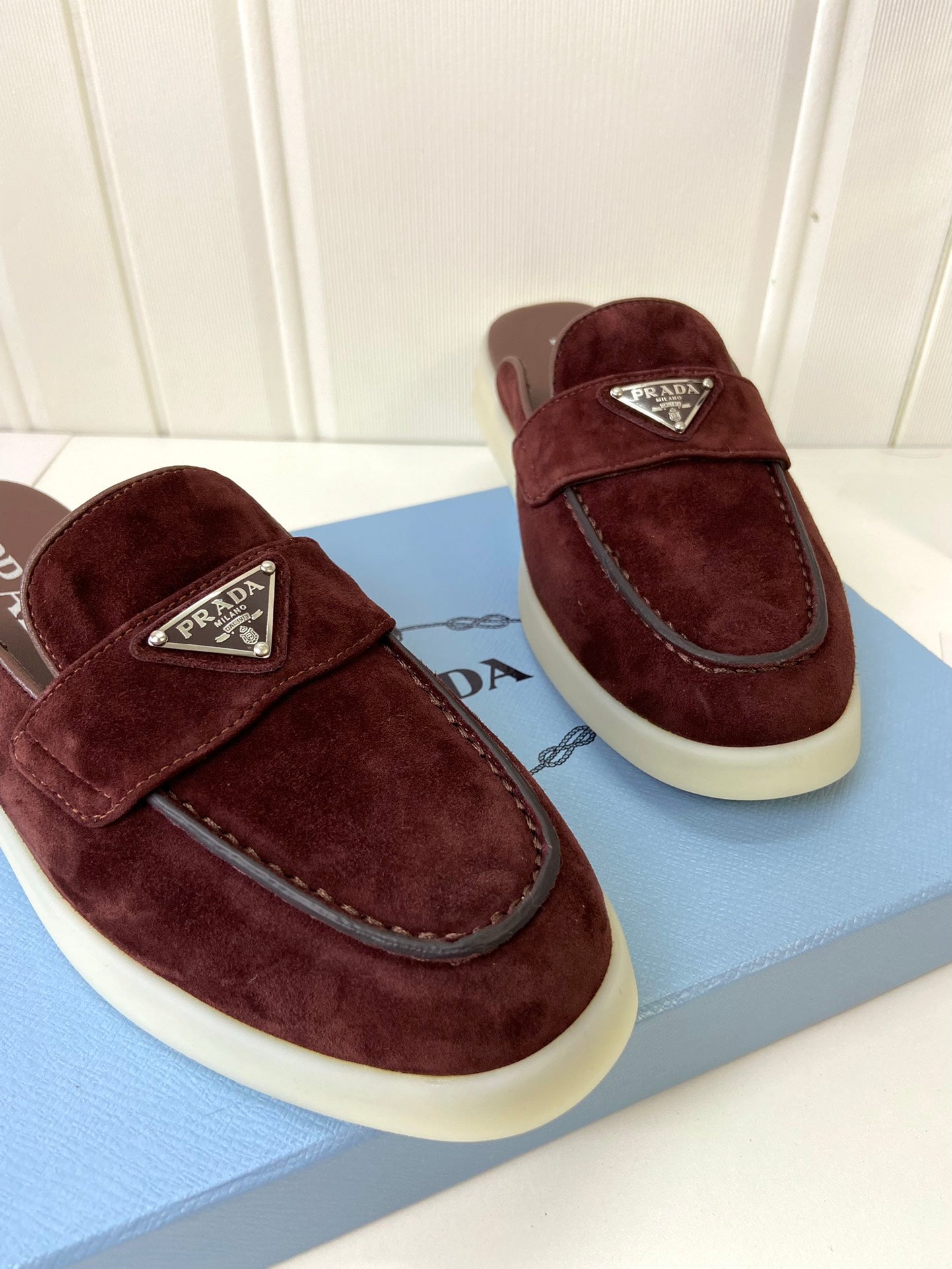 Prada Silhouette Mule Burgundy Soft Suede 839209