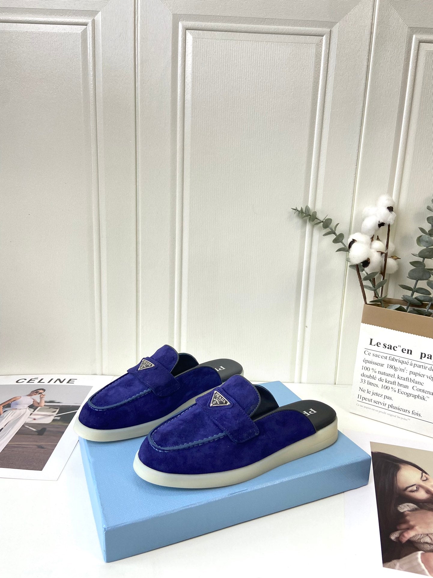 Prada Silhouette Mule Dark Blue Soft Suede 839208