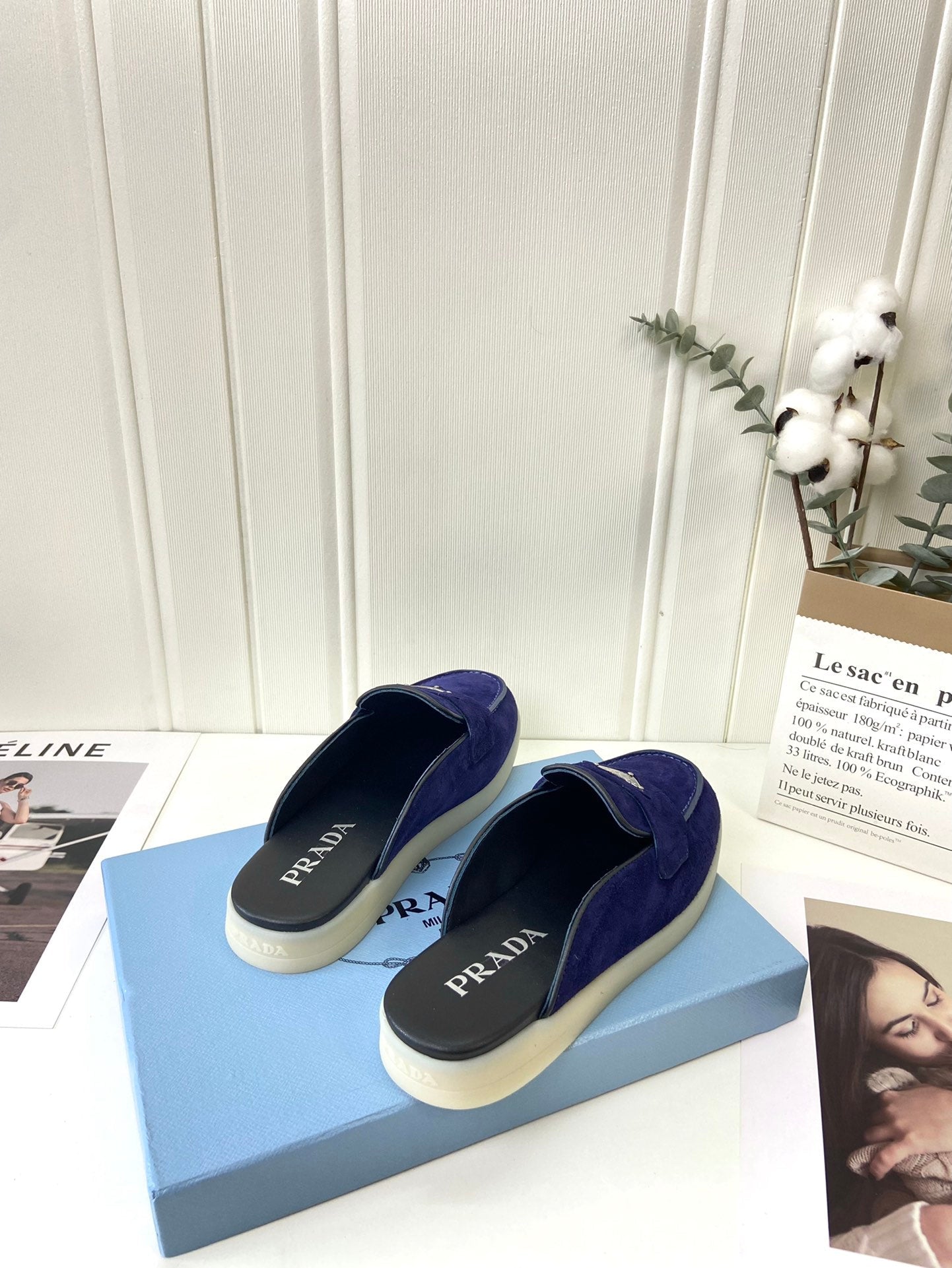 Prada Silhouette Mule Dark Blue Soft Suede 839208