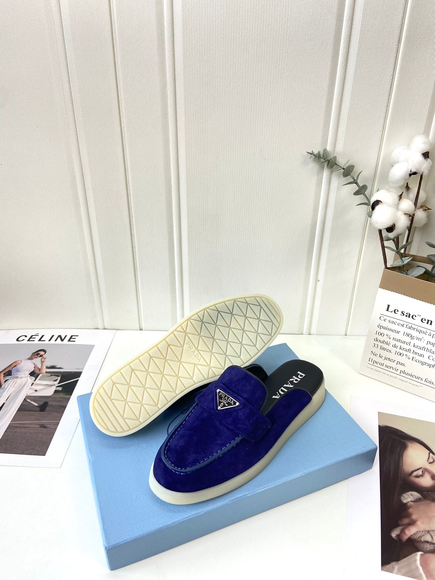 Prada Silhouette Mule Dark Blue Soft Suede 839208