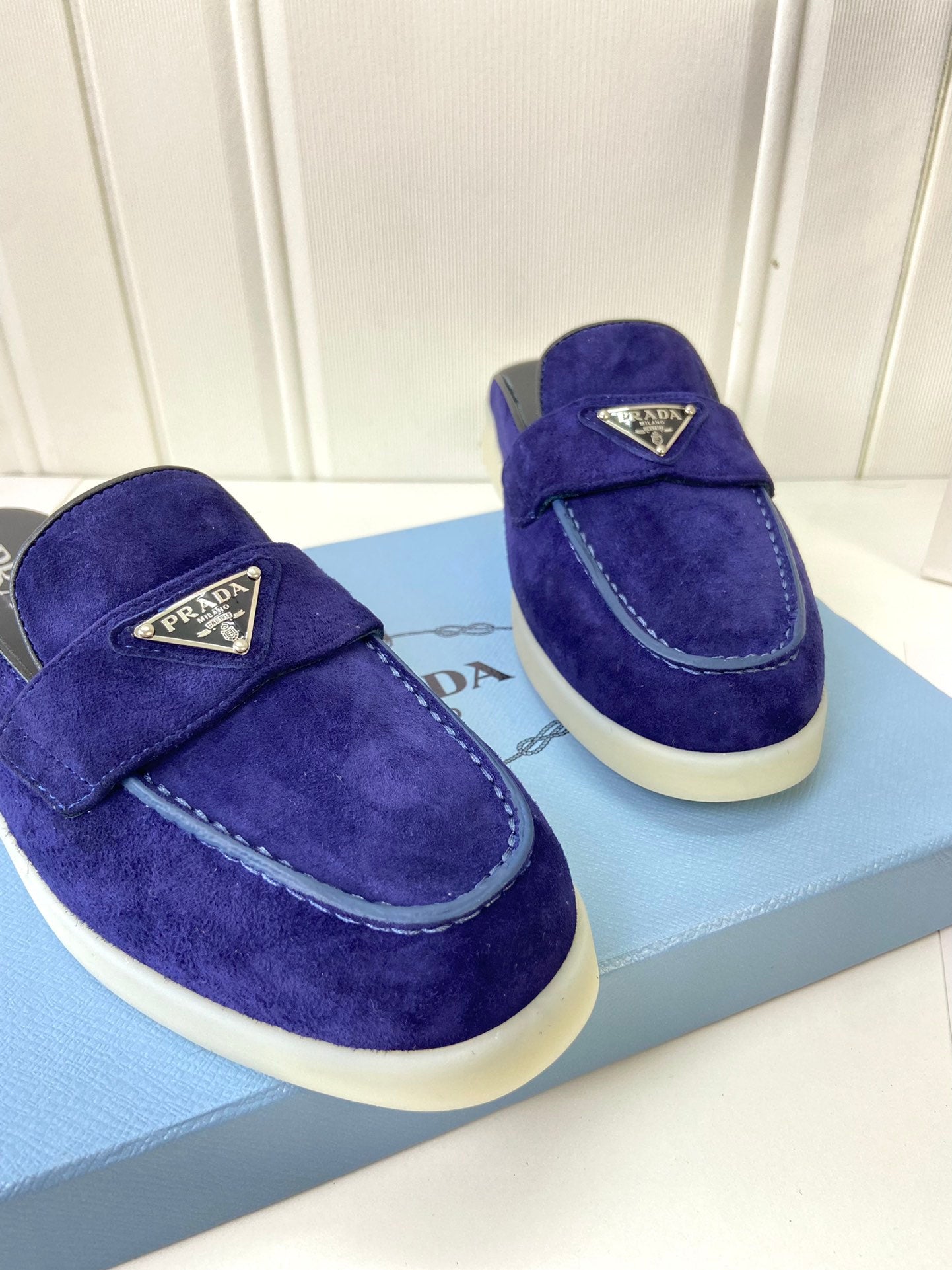 Prada Silhouette Mule Dark Blue Soft Suede 839208