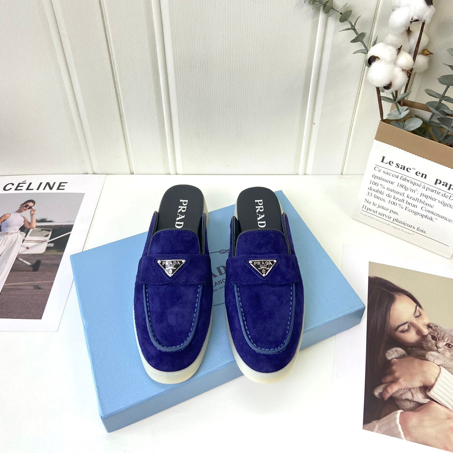 Prada Silhouette Mule Dark Blue Soft Suede 839208