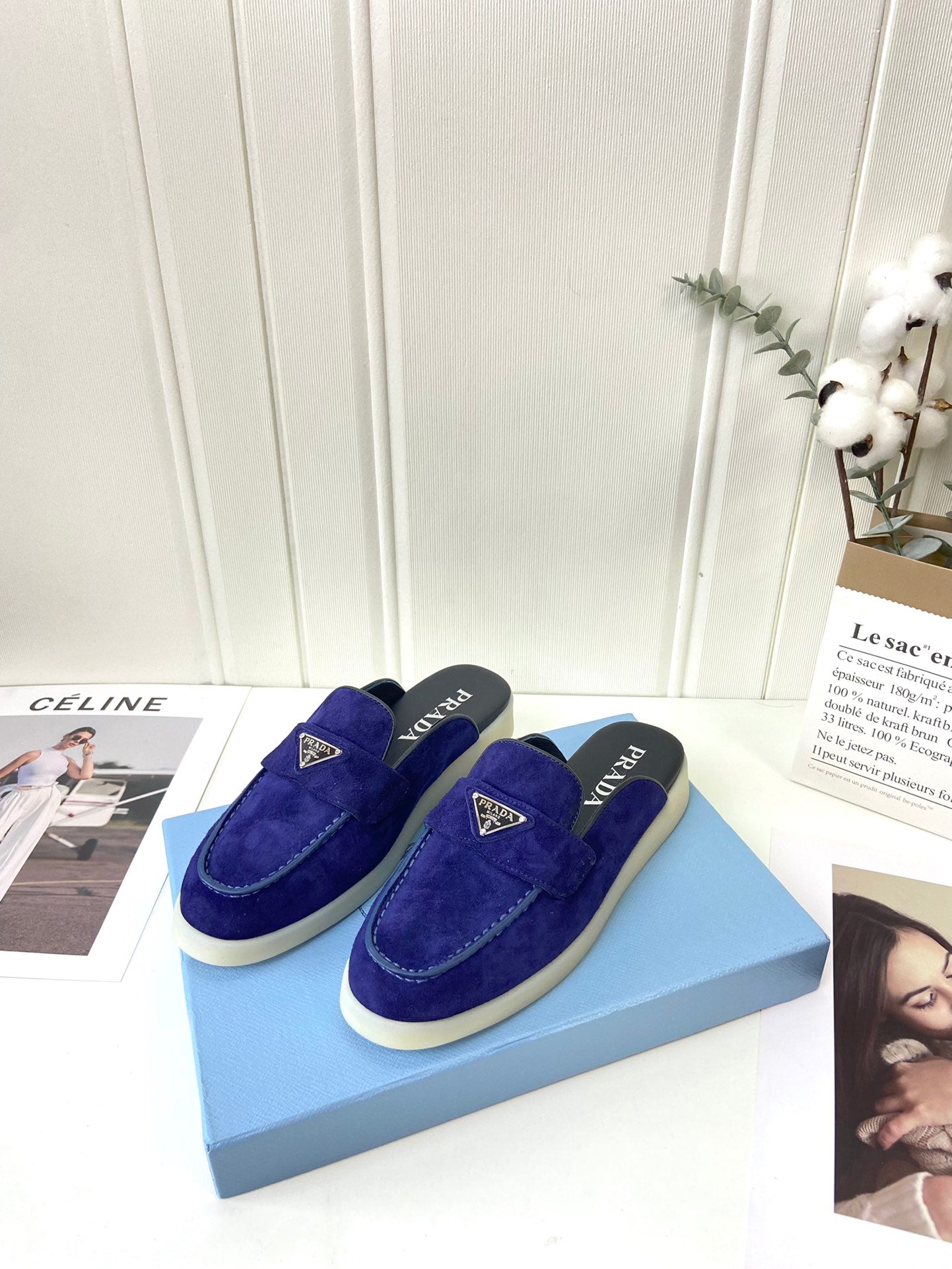 Prada Silhouette Mule Dark Blue Soft Suede 839208