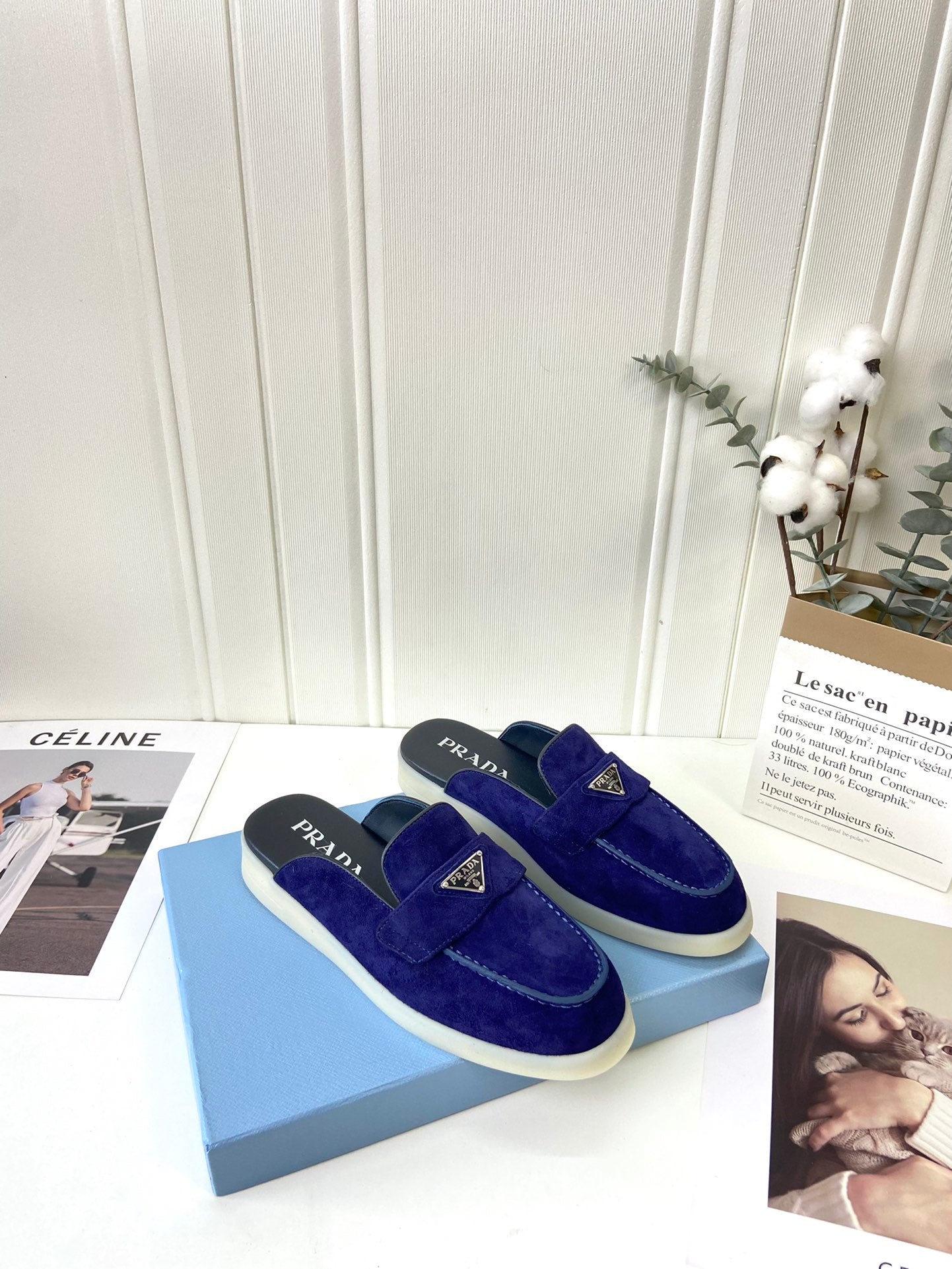 Prada Silhouette Mule Dark Blue Soft Suede 839208