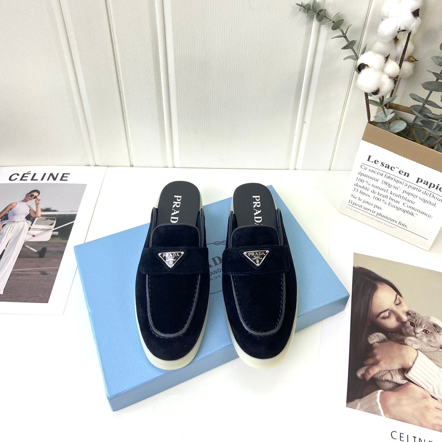 Prada Silhouette Mule Black Soft Suede 839207