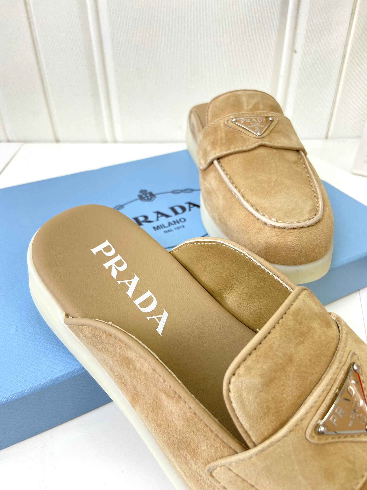 Prada Silhouette Mule Khahi Soft Suede 839206