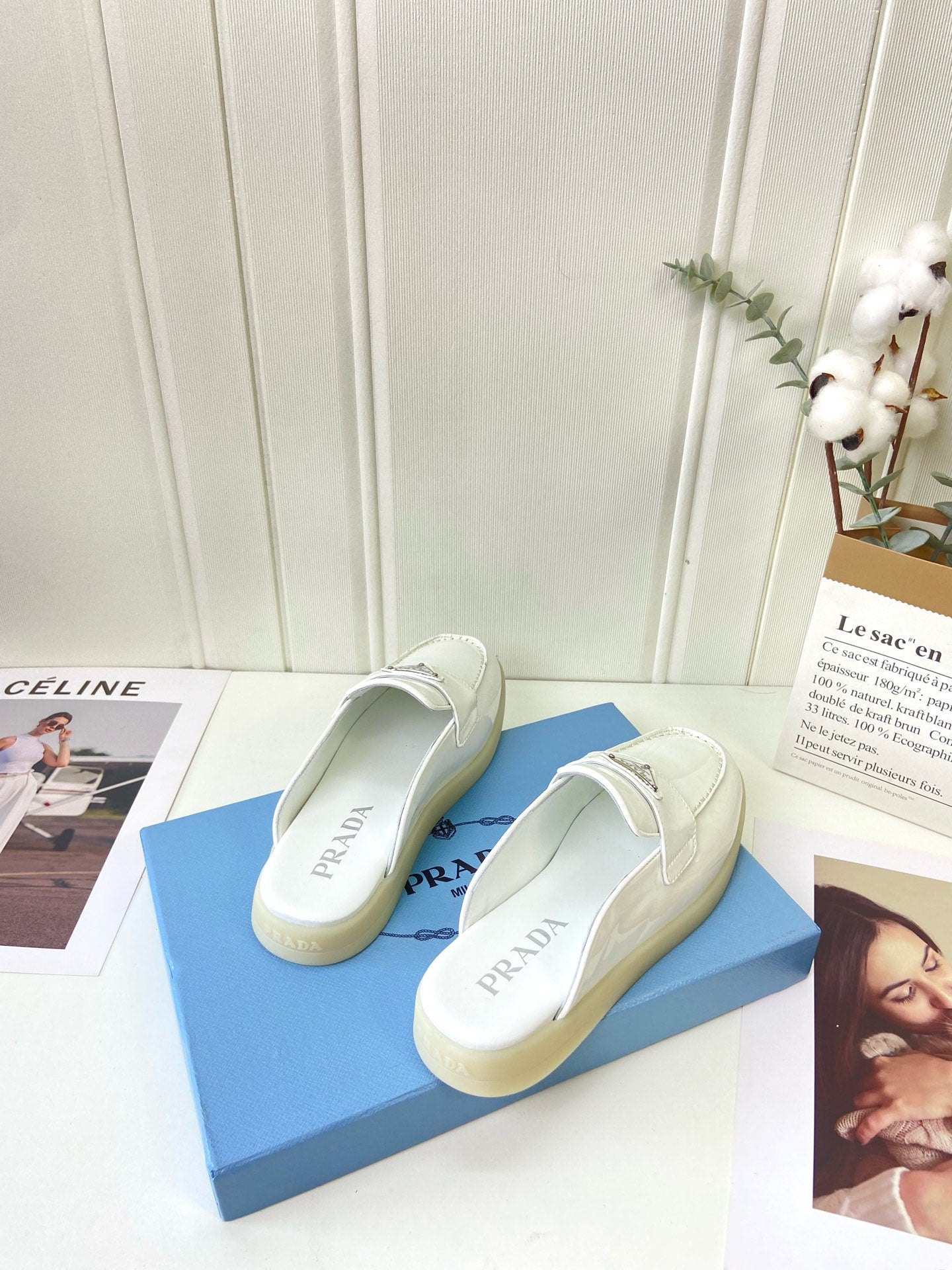 Prada Silhouette Mule White Patent Leather 839205