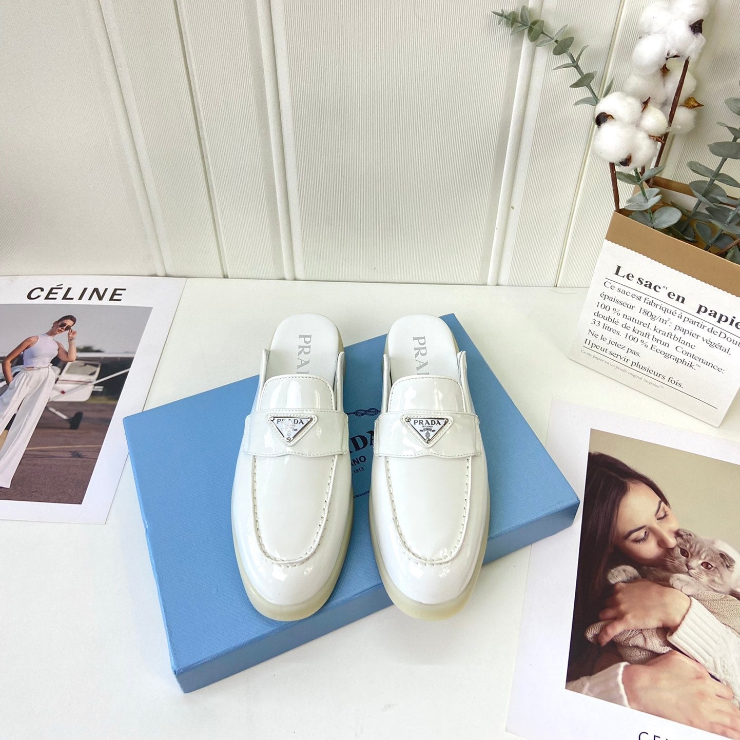 Prada Silhouette Mule White Patent Leather 839205
