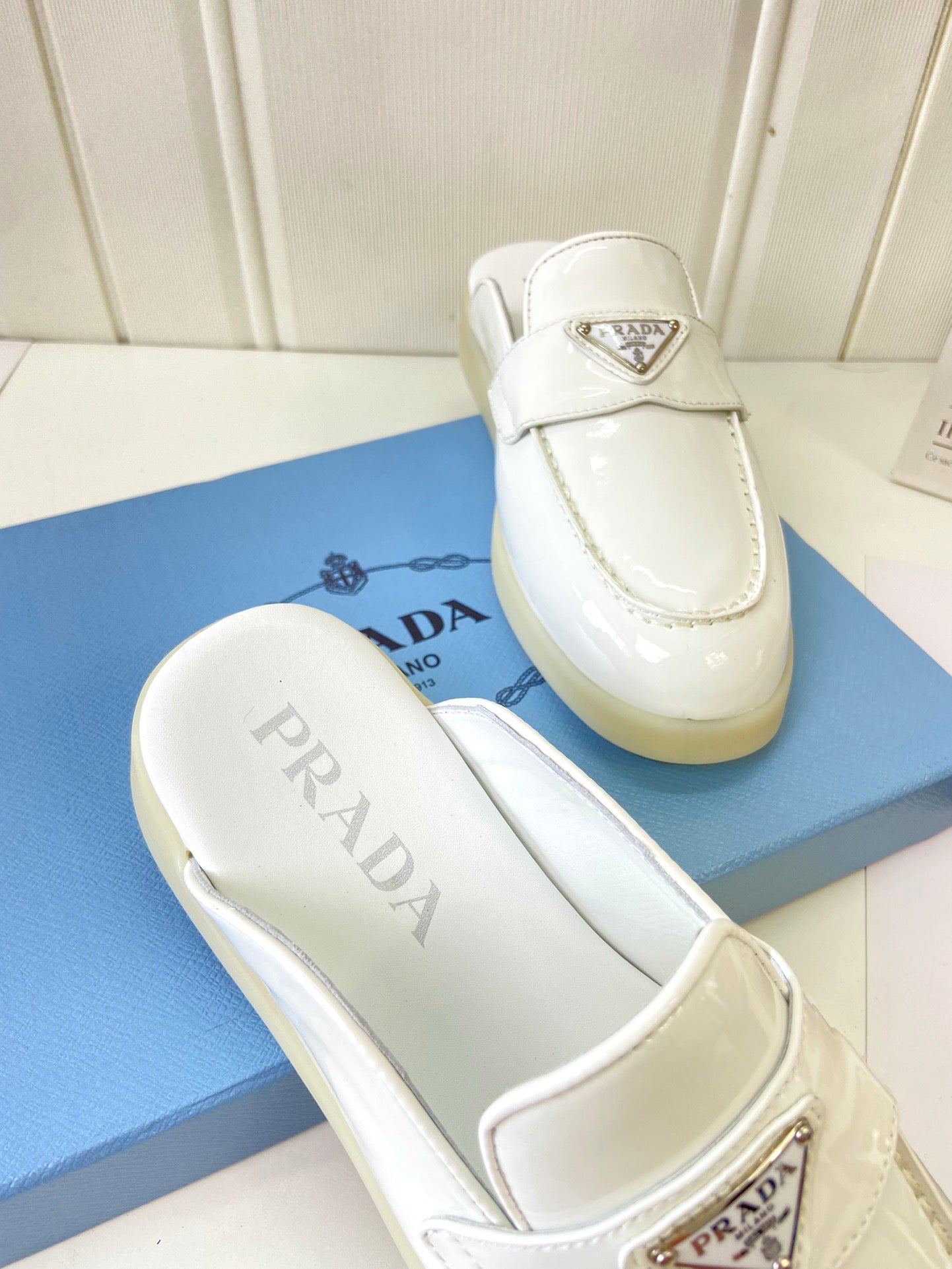Prada Silhouette Mule White Patent Leather 839205
