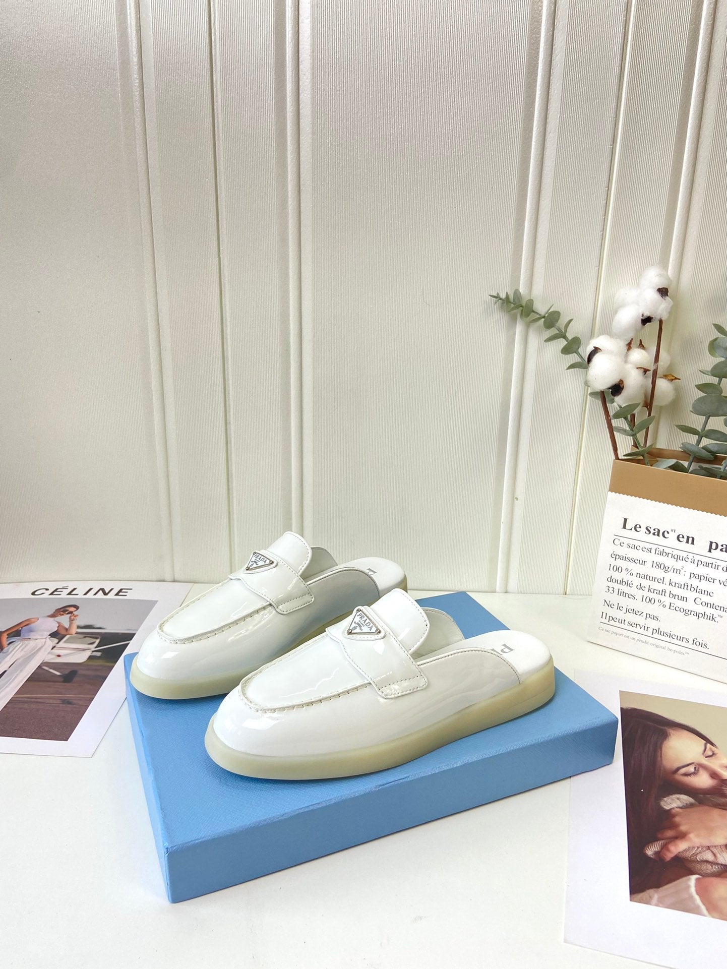 Prada Silhouette Mule White Patent Leather 839205
