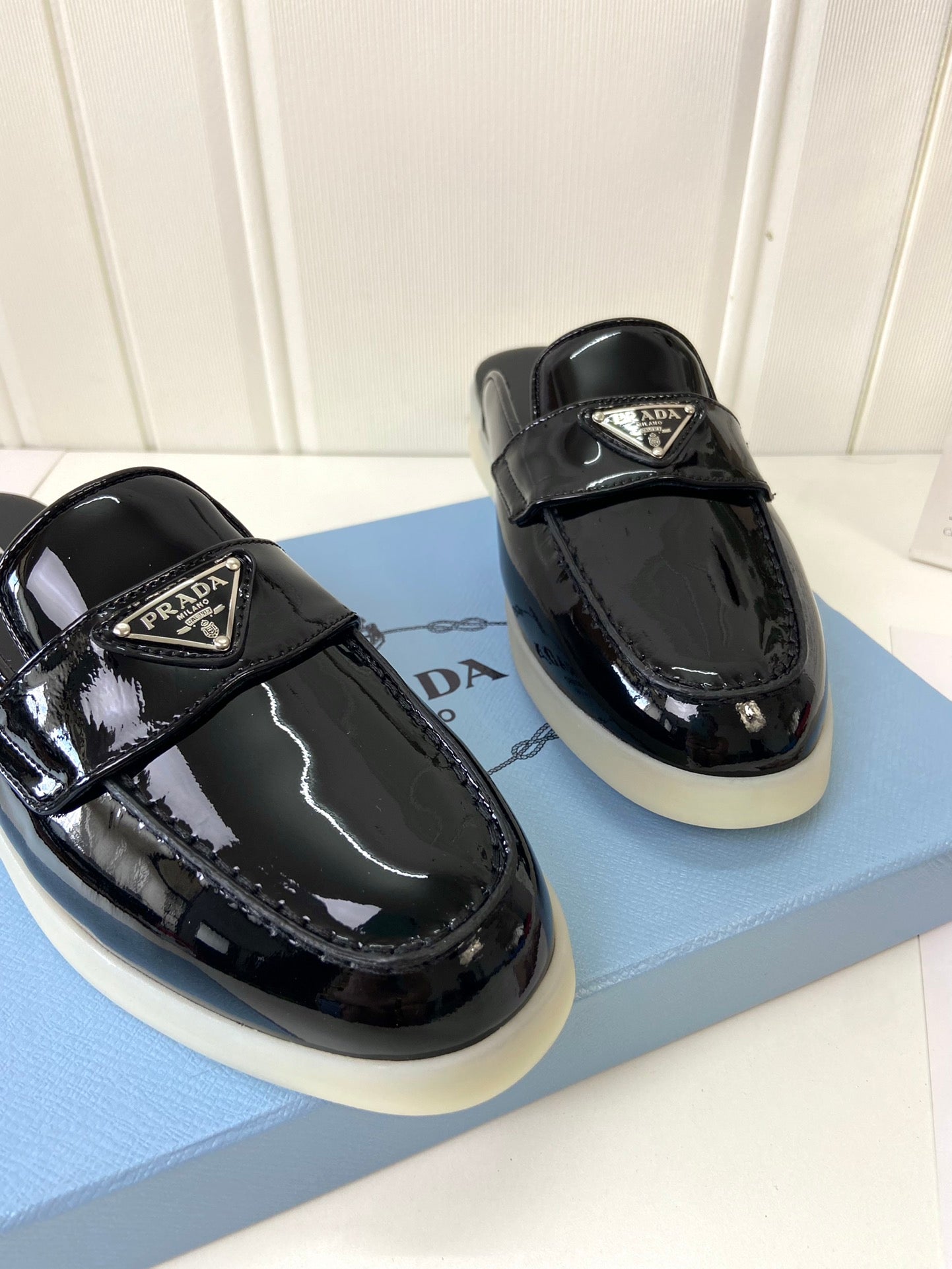 Prada Silhouette Mule Black Patent Leather 839204